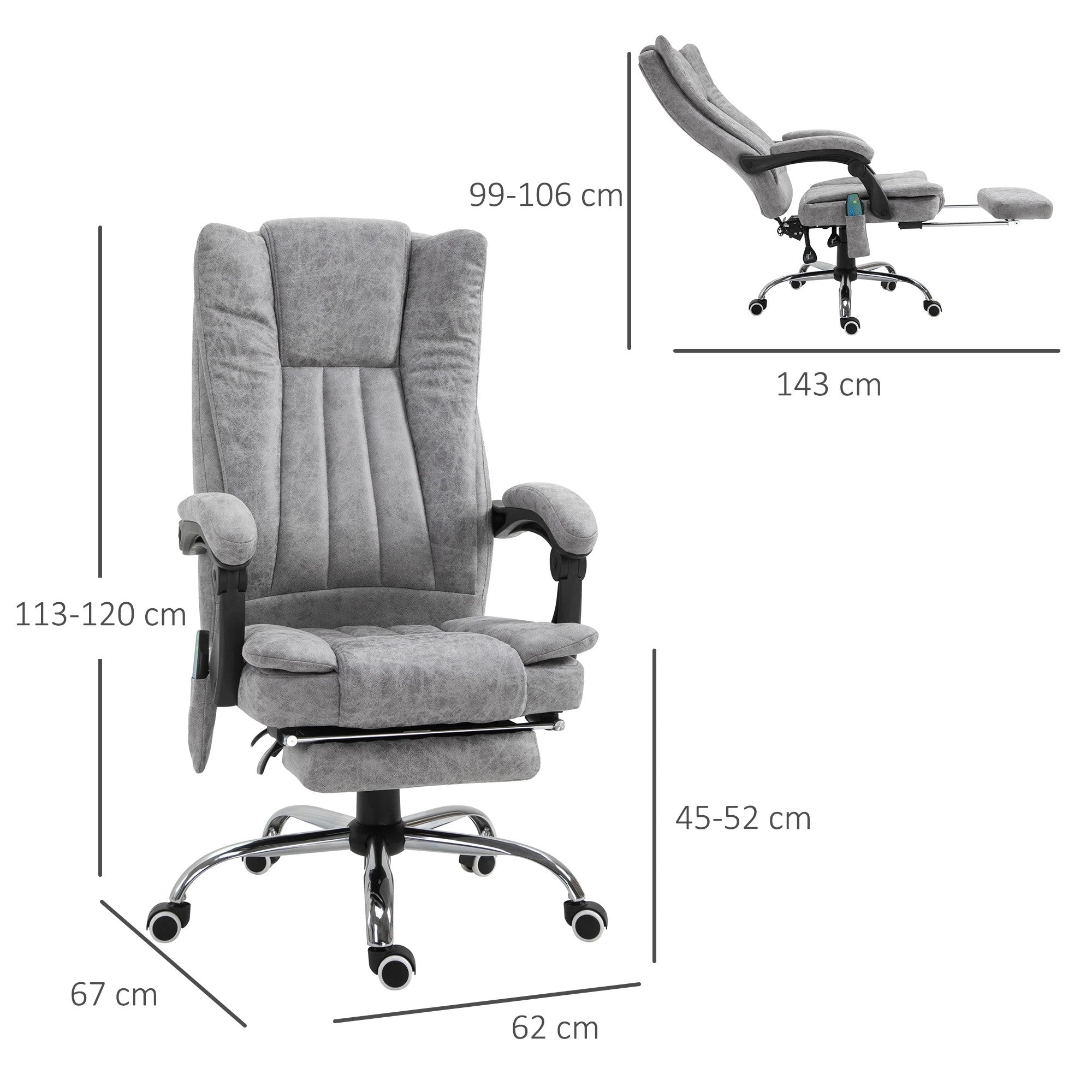 Vinsetto Massage Office Chair with Heat, Reclining, Footrest, Grey