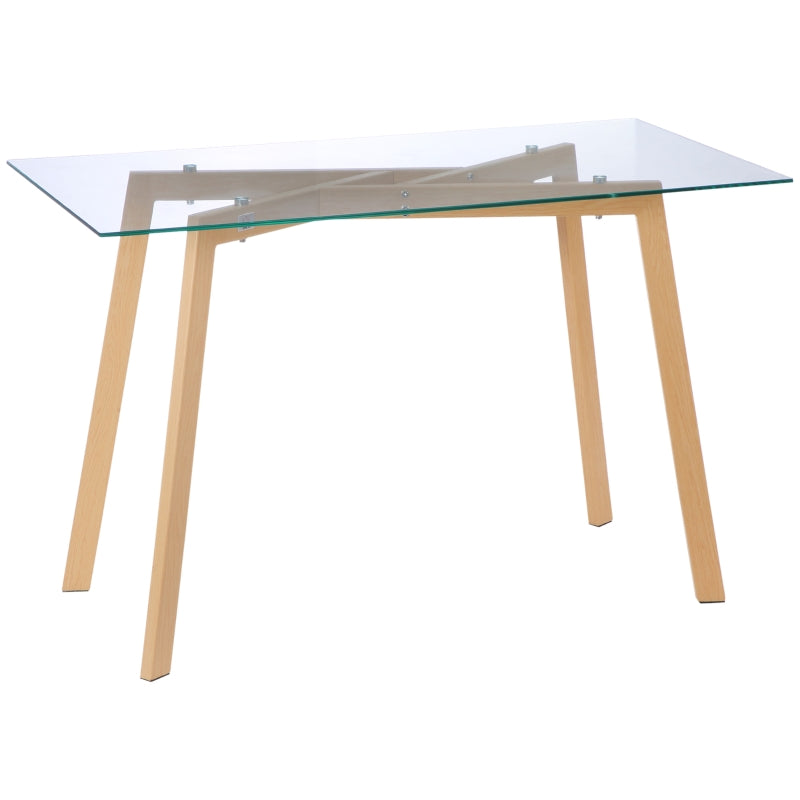Dining Table 120x60cm Glass Top Steel Frame - Wood Look