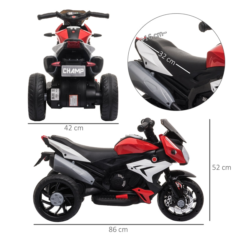 Electric Kids Motorcycle, 3 km/h, Lights & Sounds, Black/Red