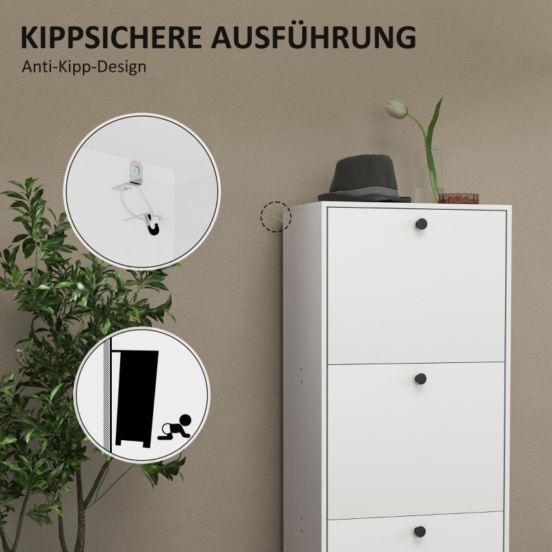 Schuhschrank mit 3 Klappen, verstellbarer Einlegeboden, 12 Paar, Weiß