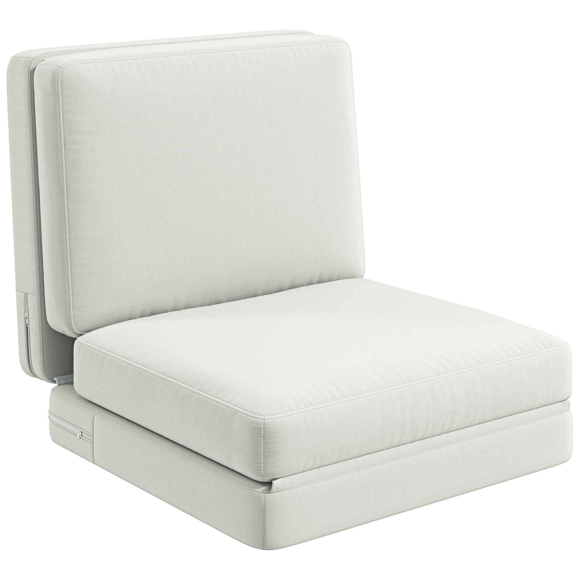 Klappbares Samt-Schlafsofa, 3-in-1, Stauraum, Cremeweiß