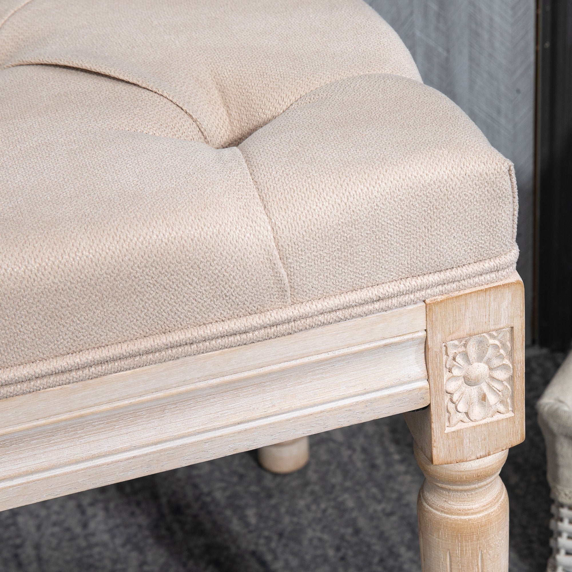 Vintage Upholstered Bench 117x40x48cm with Buttons Linen Look Beige