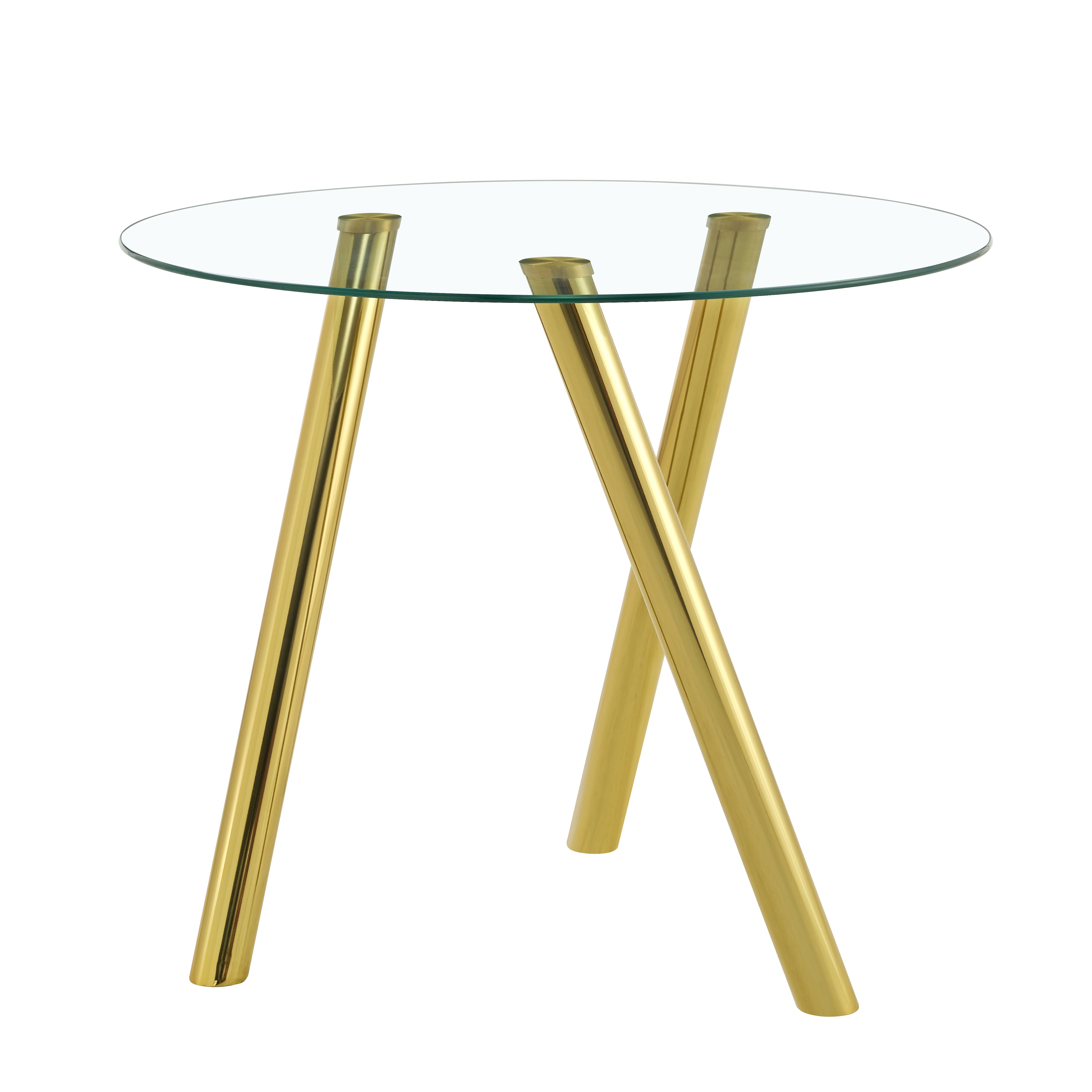 Round Dining Table with Sturdy Metal Legs, 89cm, Golden Tempered Glass