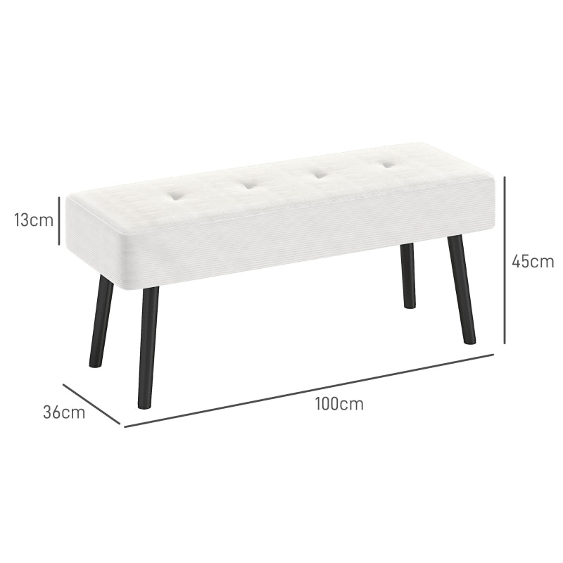 End of Bed Bench Thick Padded Corduroy Cream White