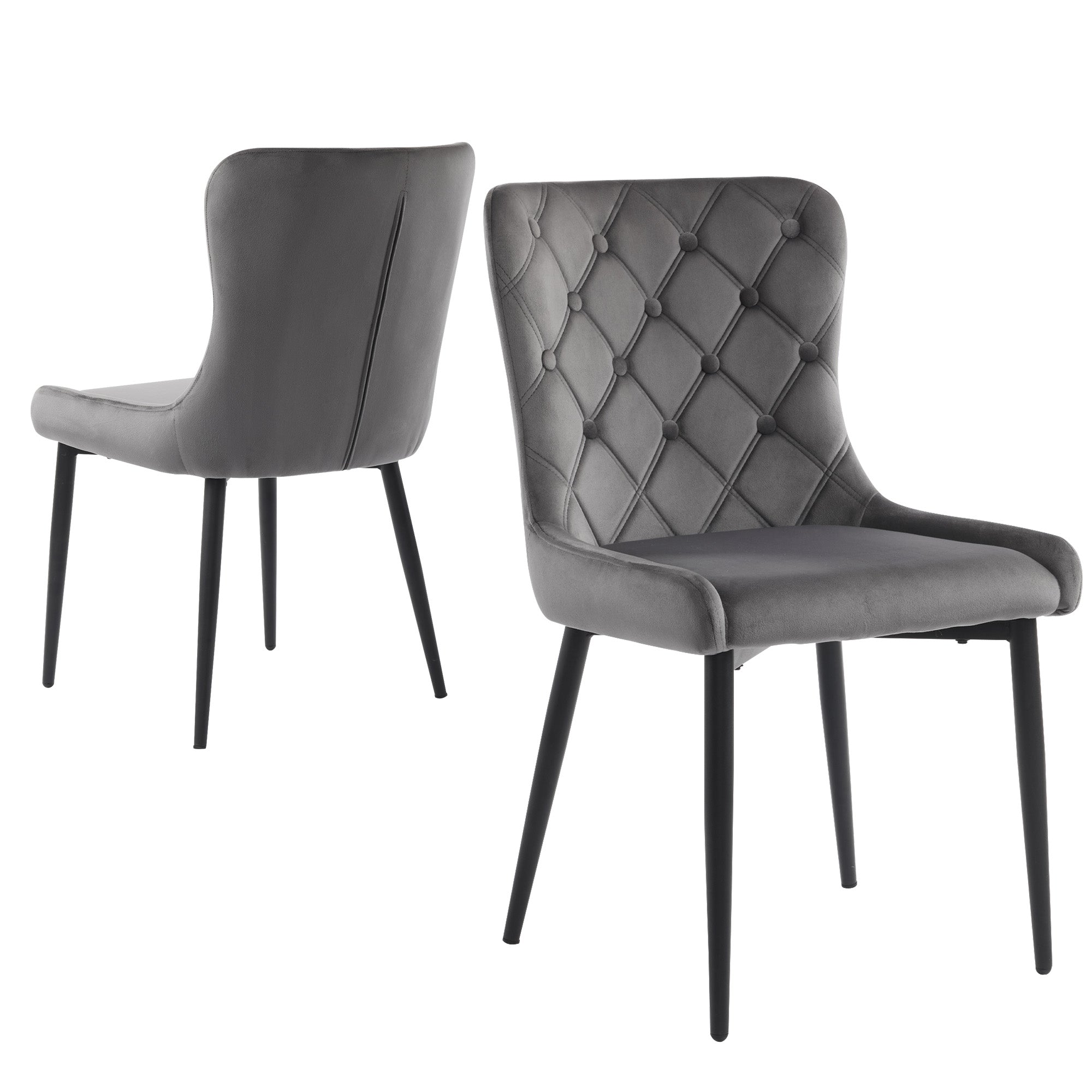 Dining Chairs with Backrest (Set of 2), Velvet Upholstered, Metal, Ergonomic, Dark Gray