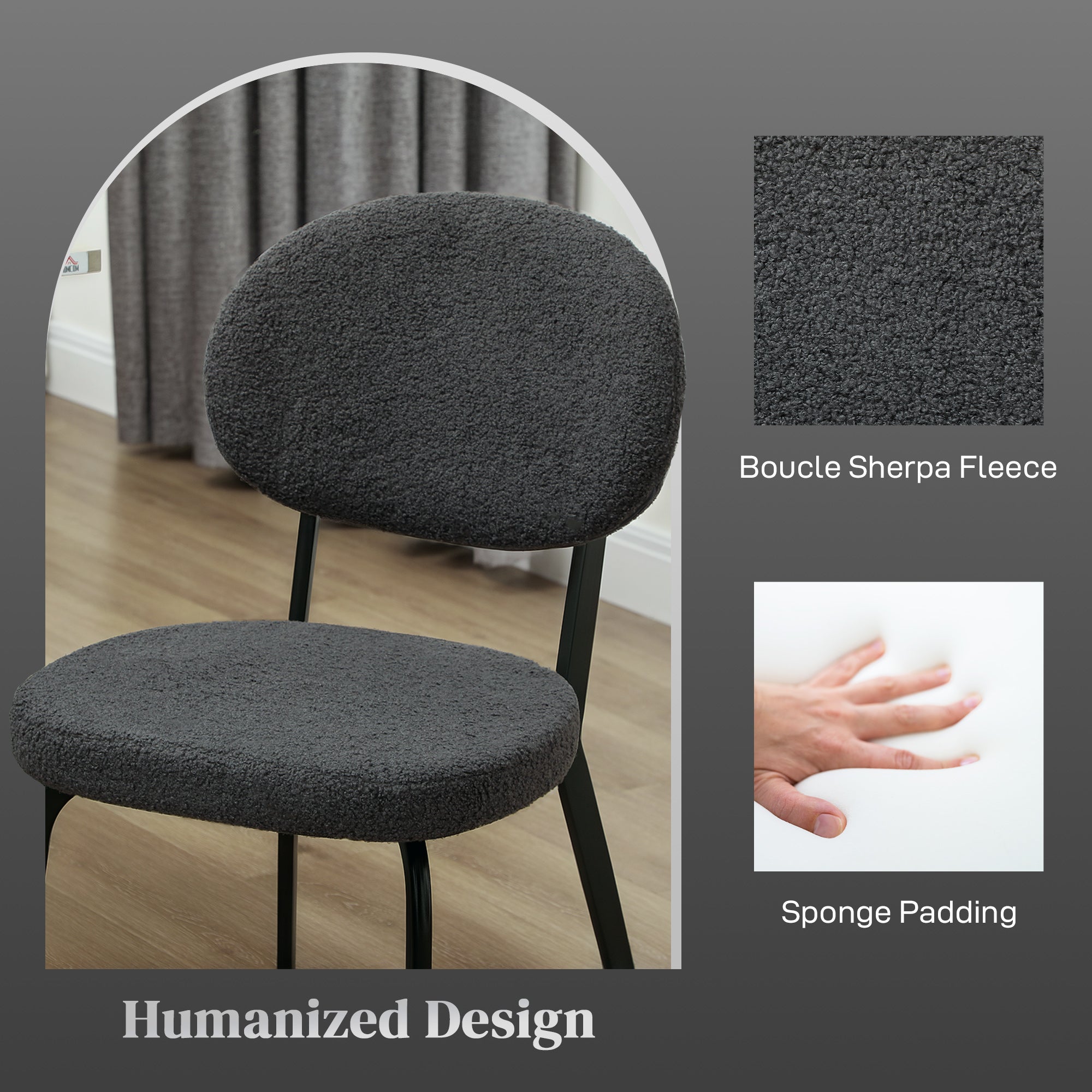 Set of Four Dining Chairs, Boucle Finish, Black