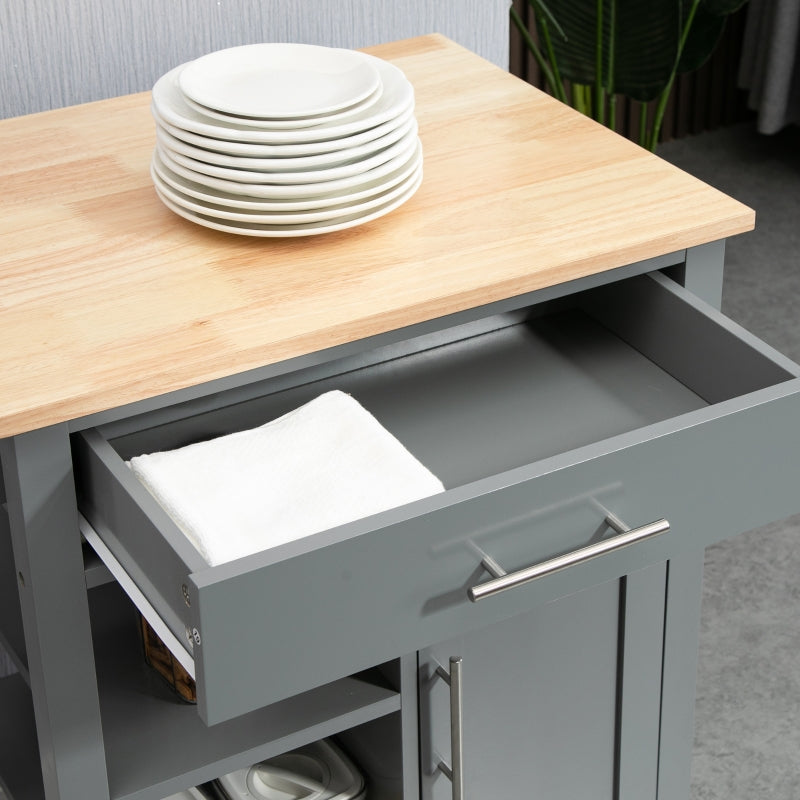 Compact Kitchen Trolley Utility Cart Open Shelf Drawer Wheels, Grey MDF