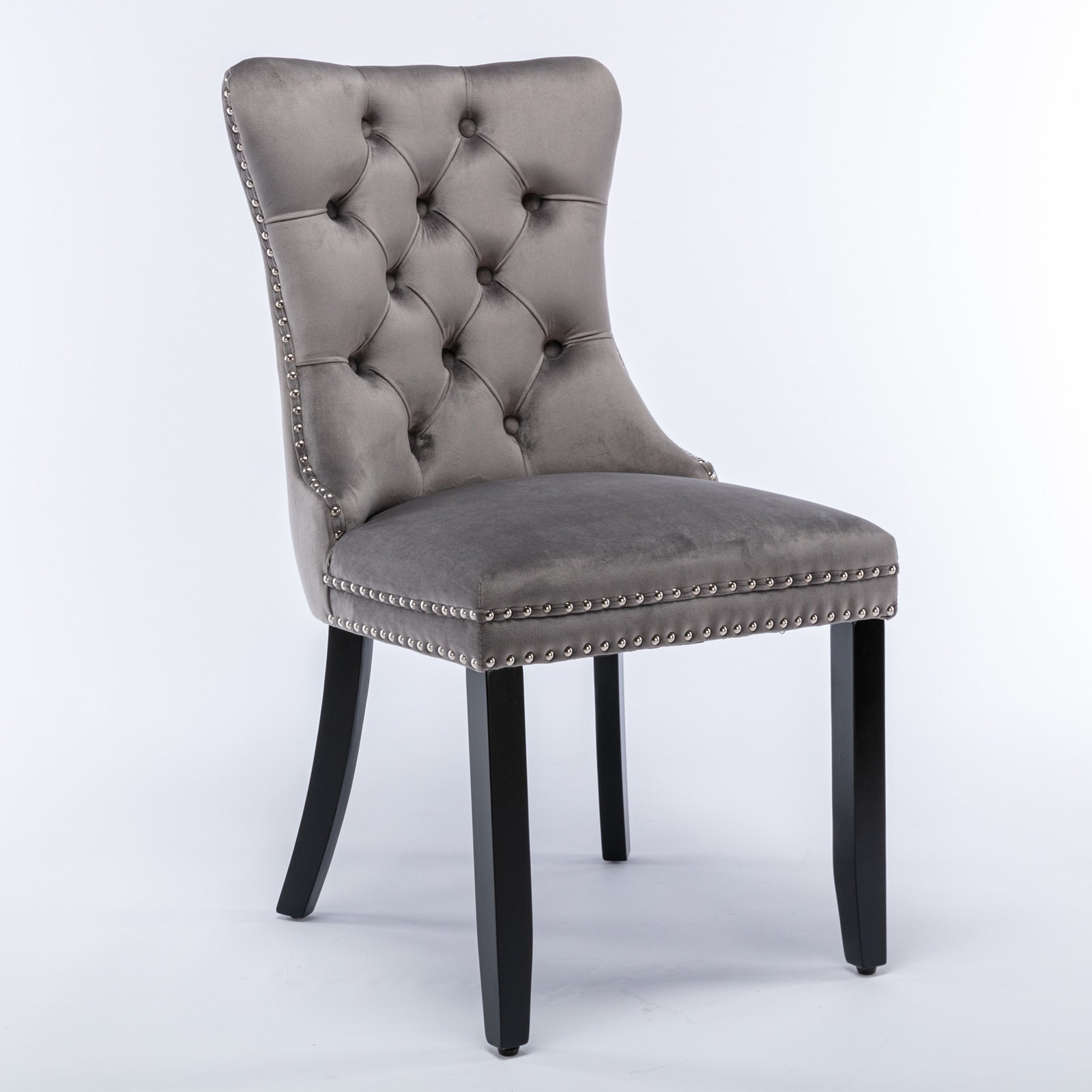 Nikki Collection Dining Chair Set 2-Pcs Tufted Upholstered Solid Wood Legs Grey Velvet