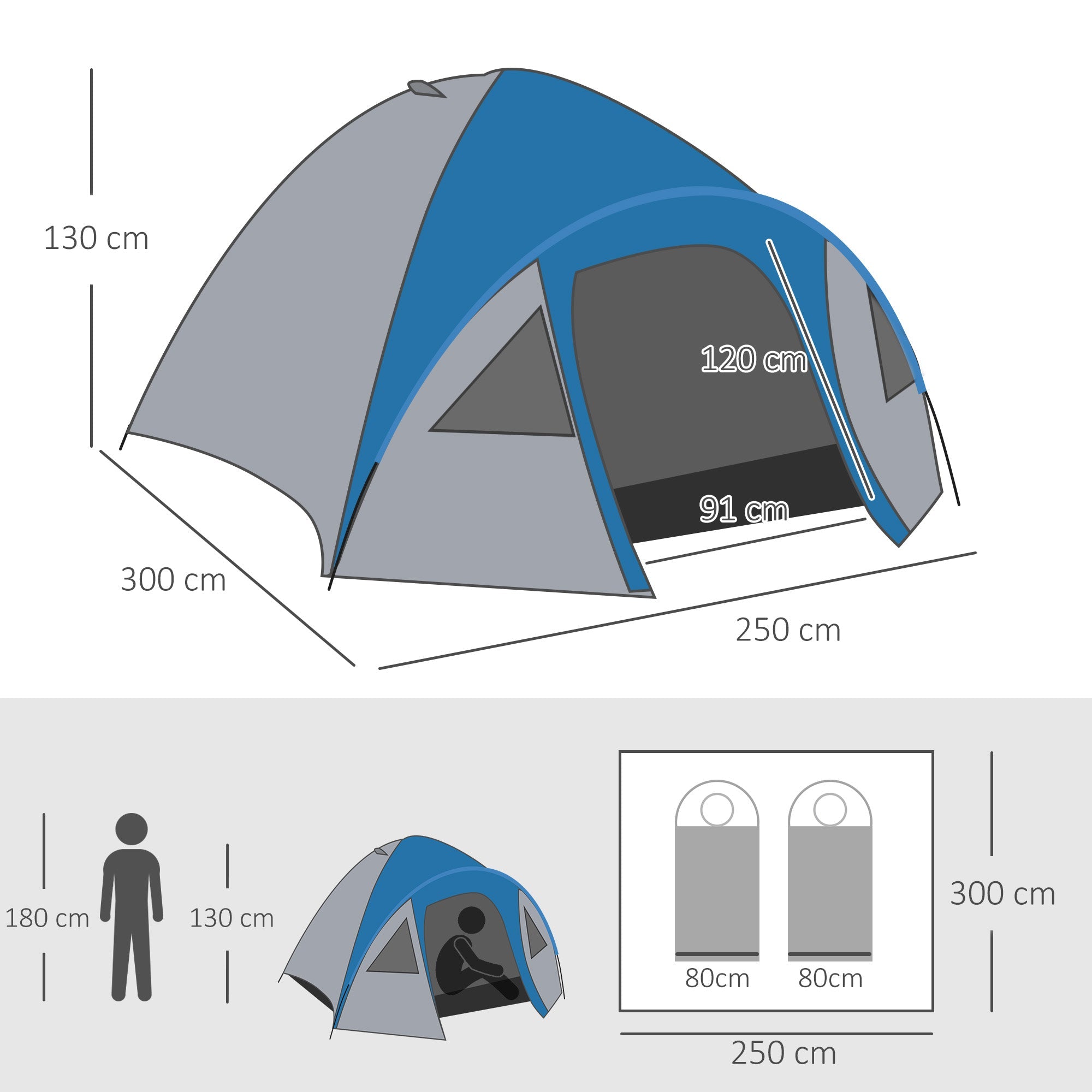 Kuppelzelt, Outdoor-Iglu, 4 Personen, 4 Jahreszeiten, wasserdicht, doppelwandig