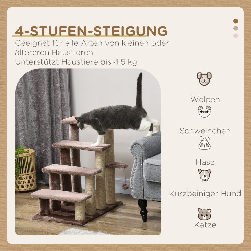 Pet Stairs Scratching Post, 4-Step for Animals up to 5 kg, Brown