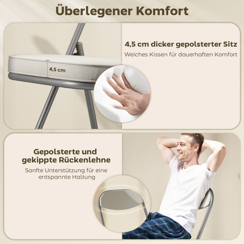 Klappstuhl-Set, 4 Stück, gepolstert, zusammenklappbar, 120 kg Tragkraft, Cremeweiß