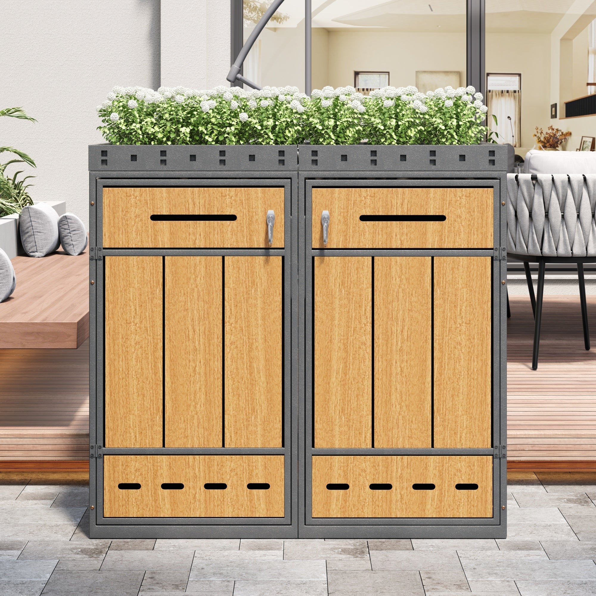 Bin Storage Unit with Green Roof and 120-240L Enclosure, Metal