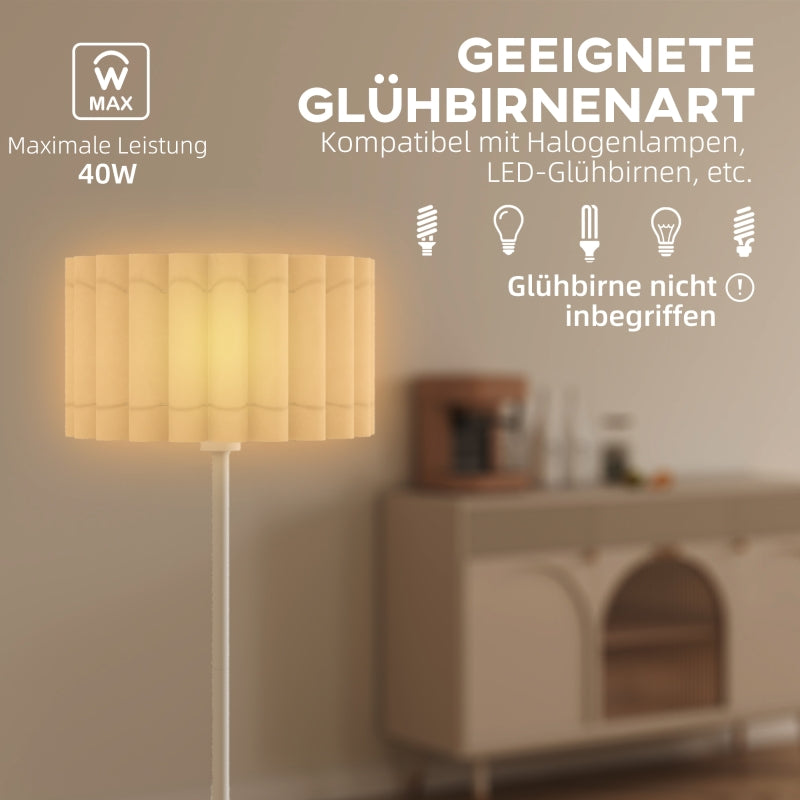 Floor lamp with E27 socket, wave shade, and foot switch for living room and bedroom, white