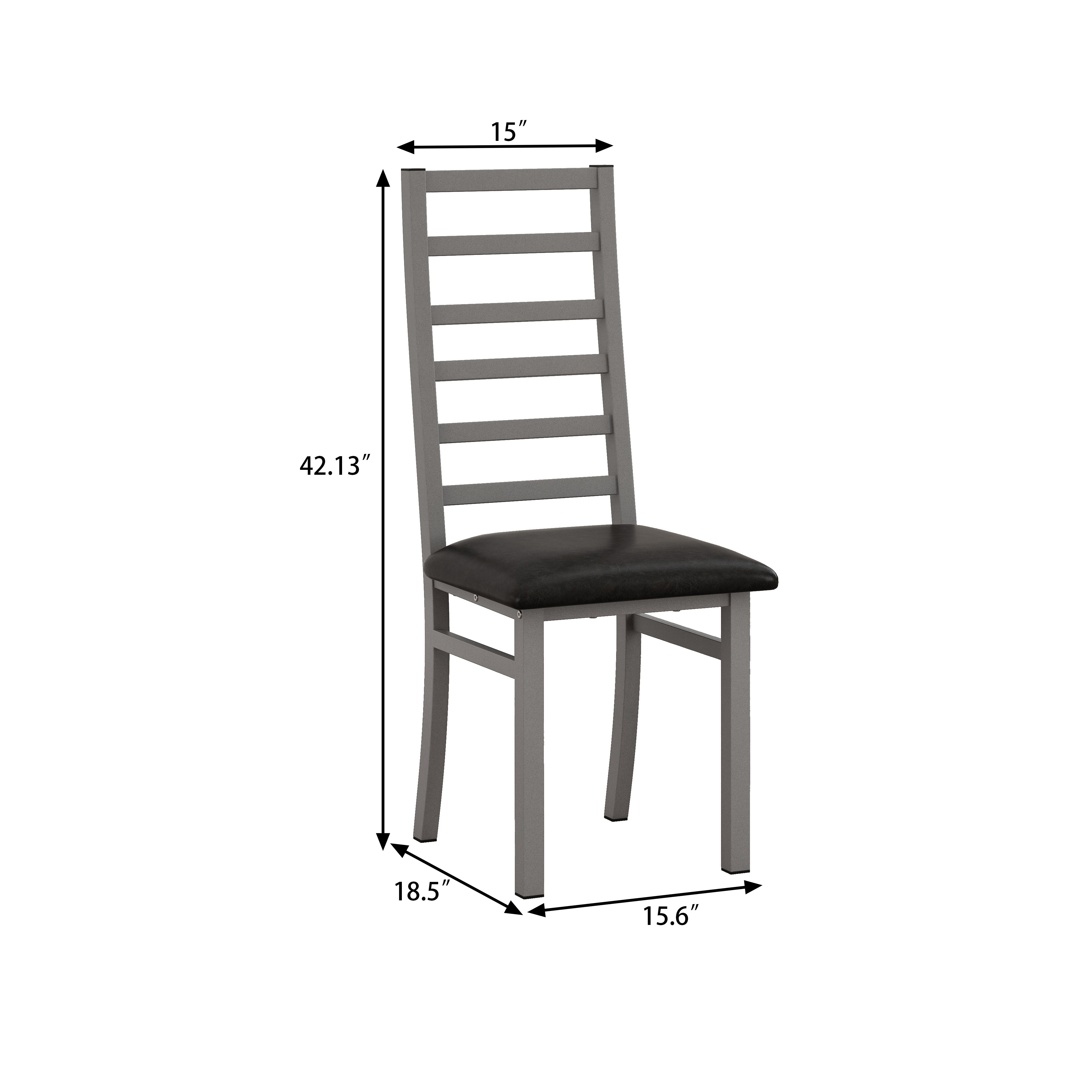 Dining Chairs - Set of 4, High Back Armless, Steel & PU Leather, Grey