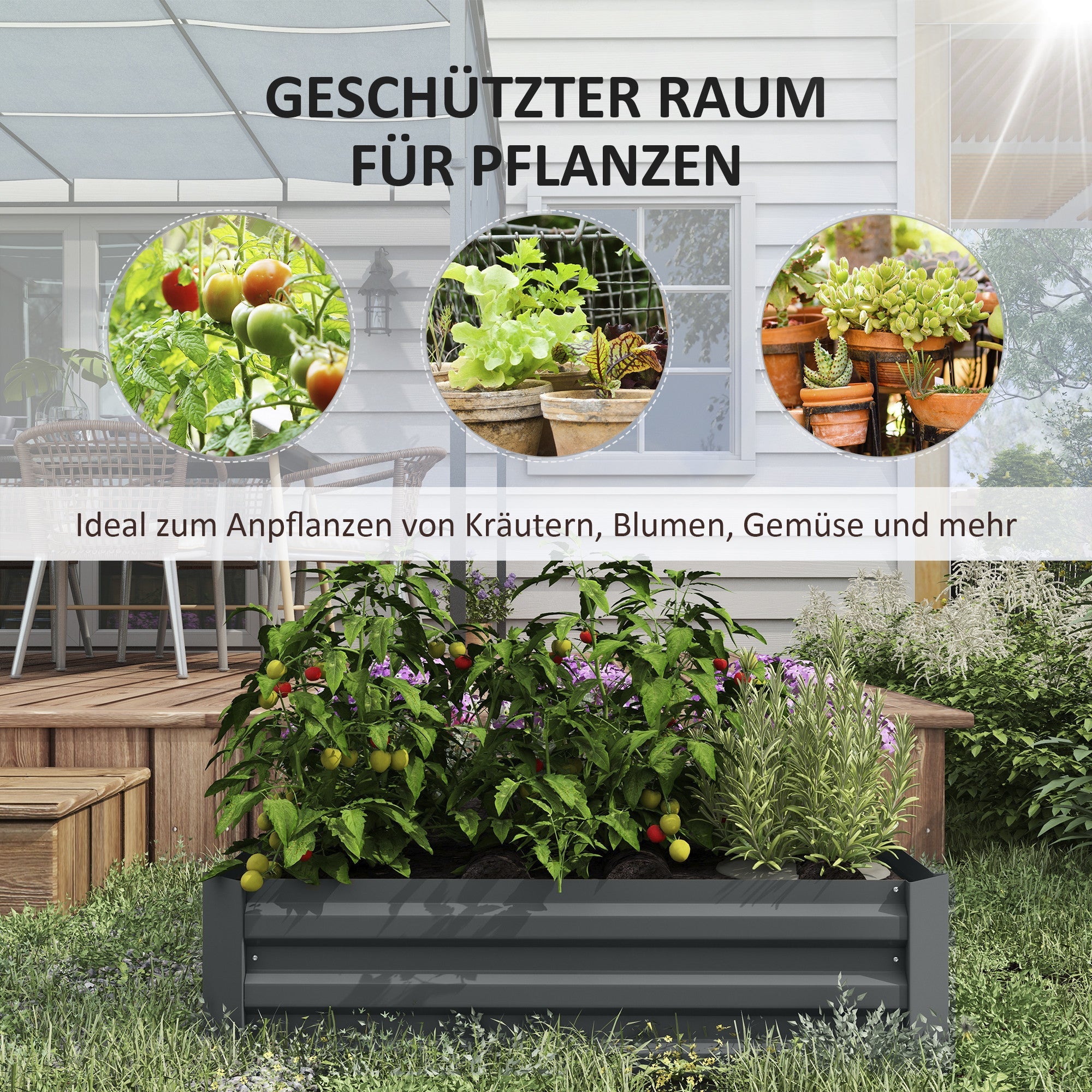 Raised Garden Beds (Set of 2), 100x100x30cm Plug-In Planter Box, Steel