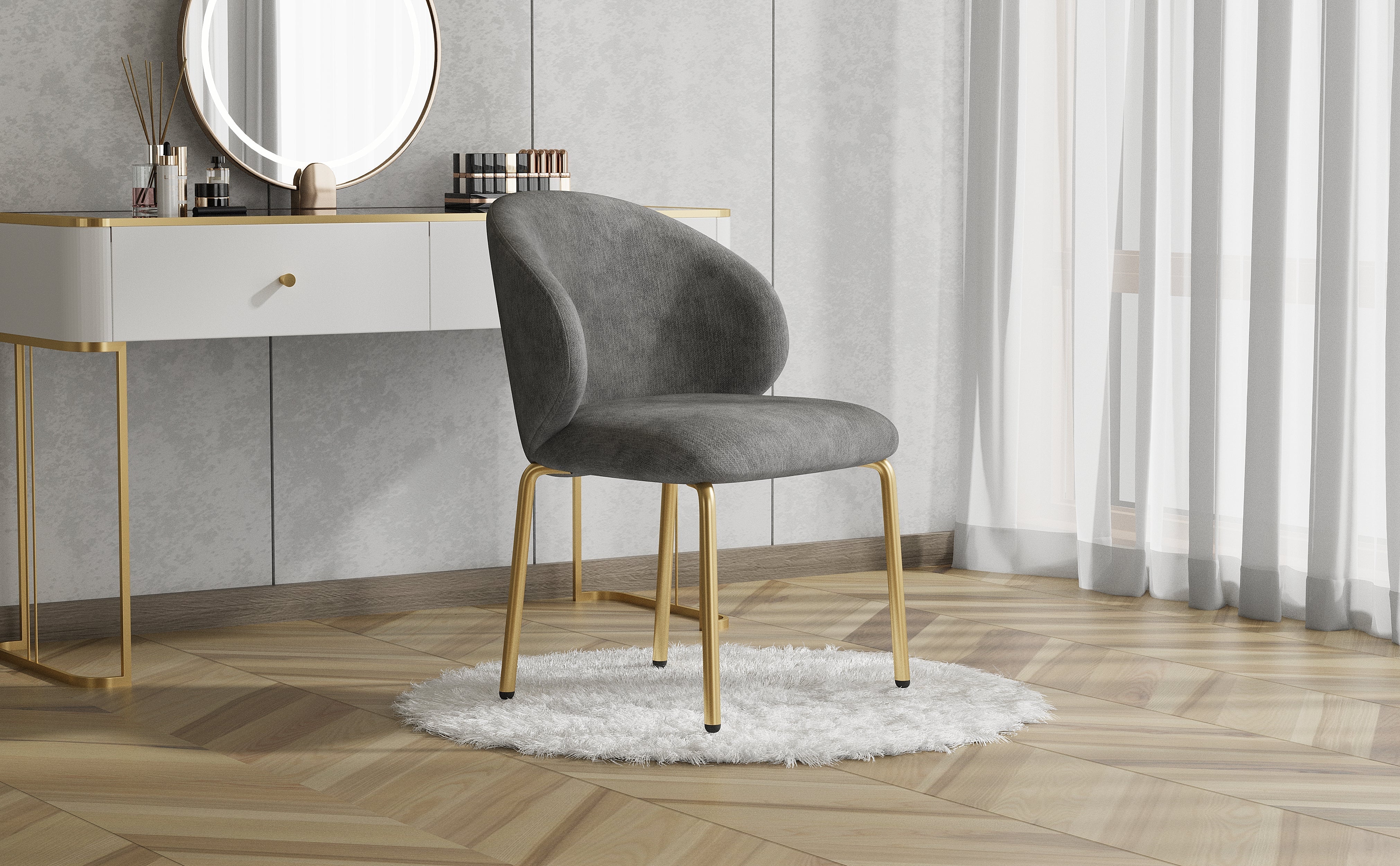 Dining/Lounge Chair Gold Legs Chenille Grey