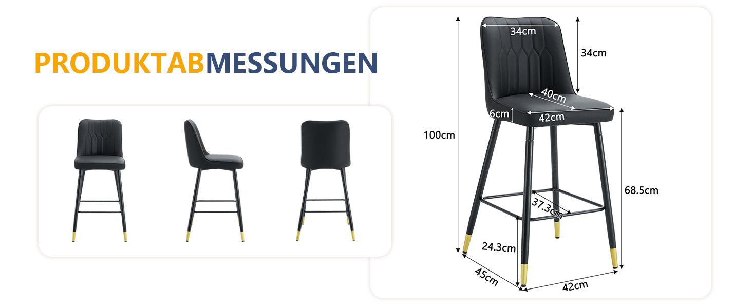 Set of 2 Bar Stools 100cm High Footrest - Black PU Leather