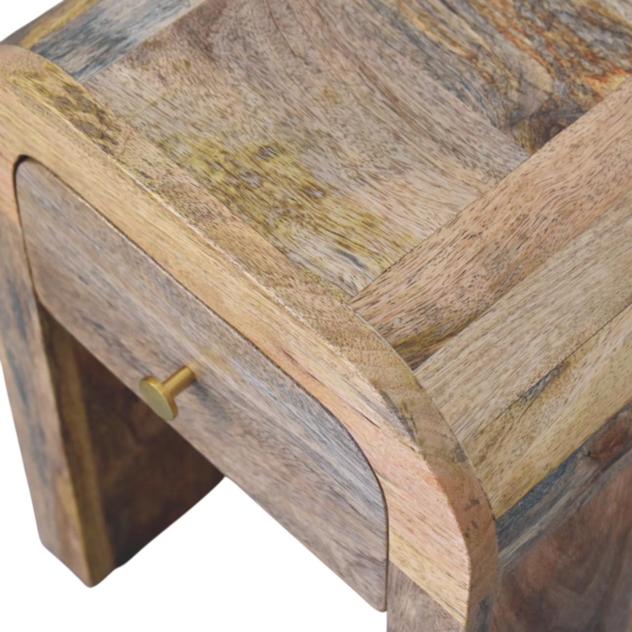 Mini Darcy Nightstand, Curved Edges 1 Drawer, Solid Wood Brown