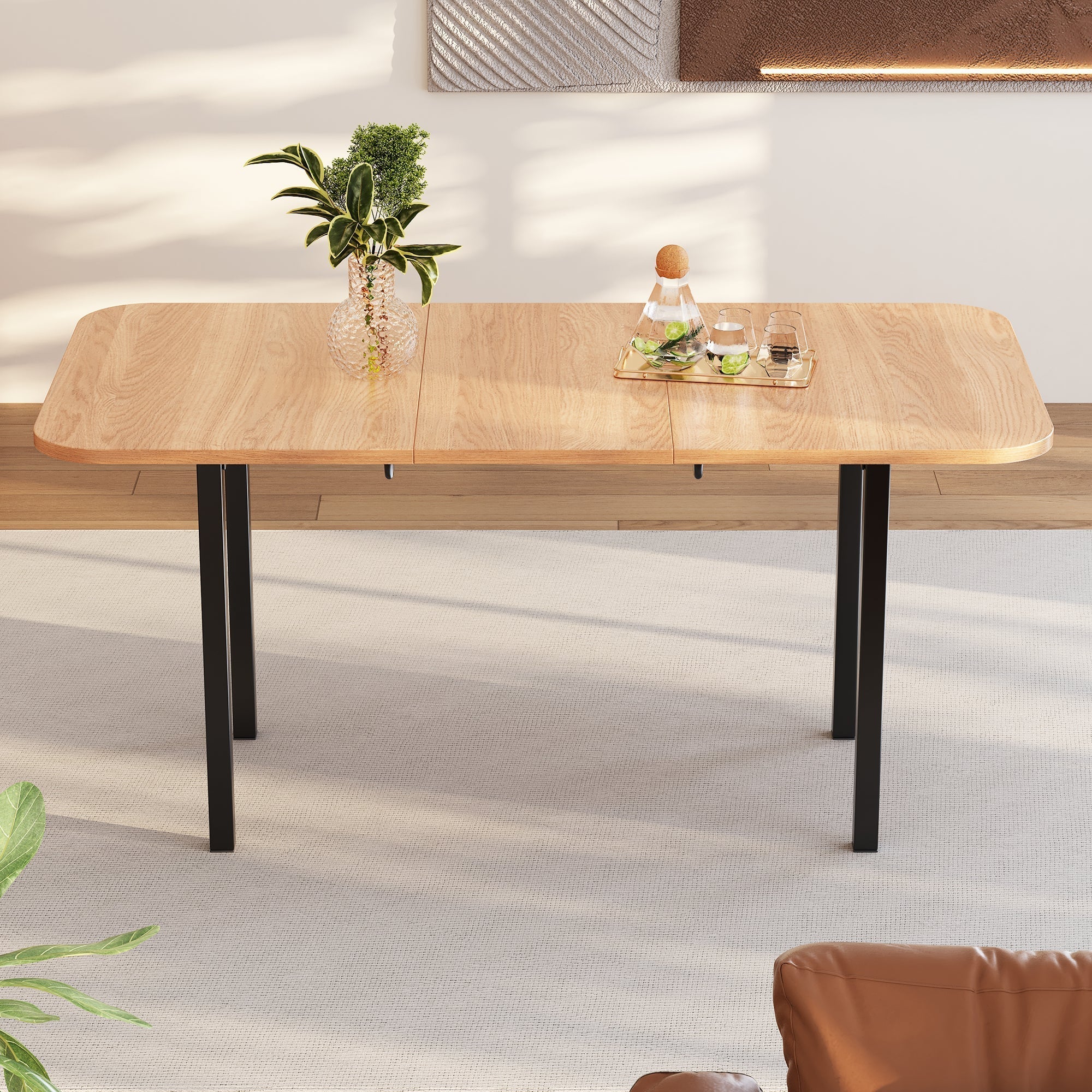 Classic Dining Table Extendable 120-160 cm 4-6 Seater - Natural Wood Finish