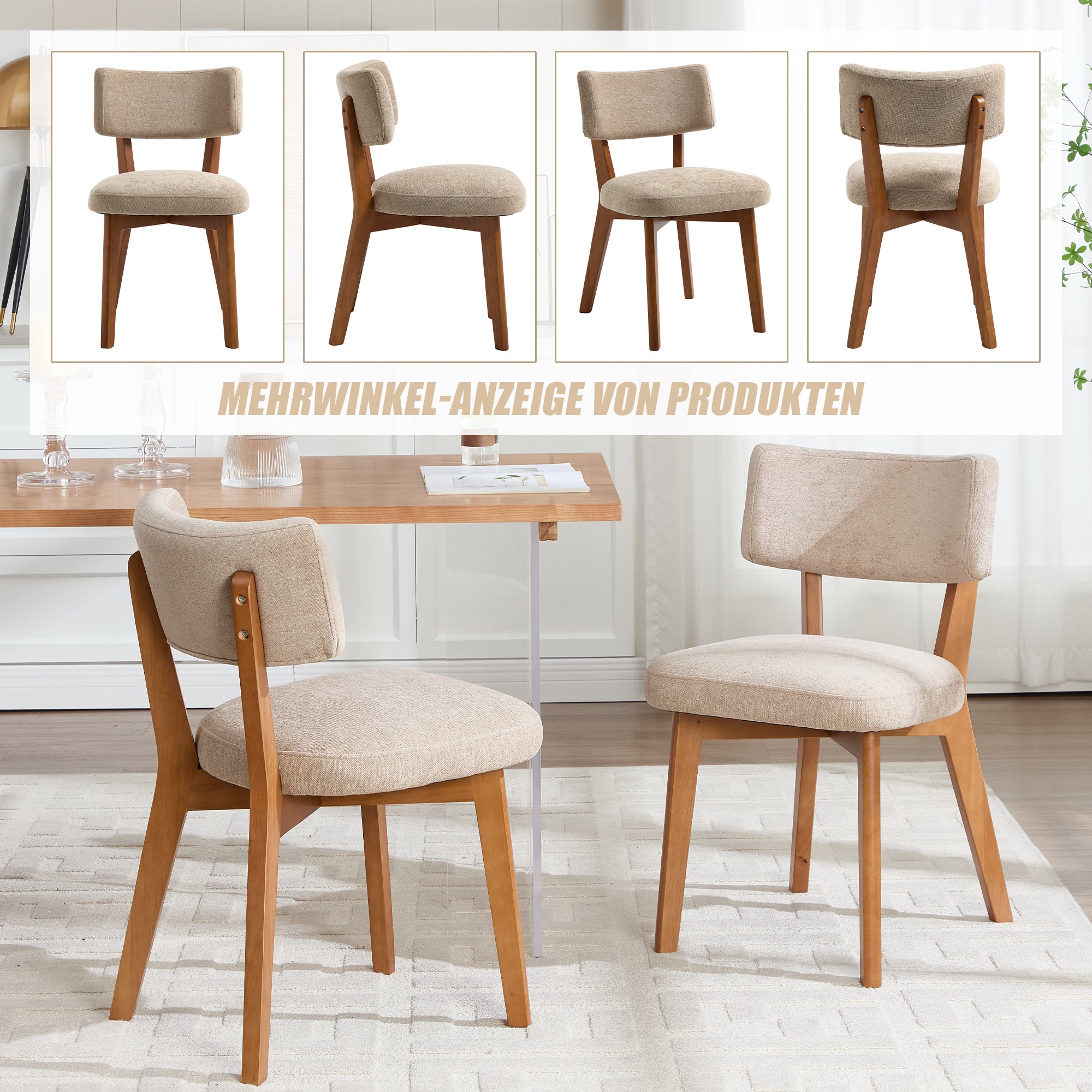 Dining Chair Set of 2, Mid-Century Solid Wood Legs Upholstered Seat - Fabric