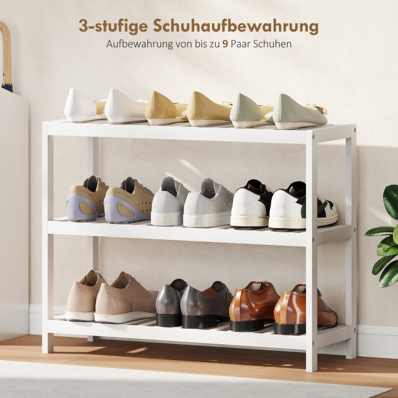 3-stöckiges Schuhregal, Bambus-Ablageregal, Weiß