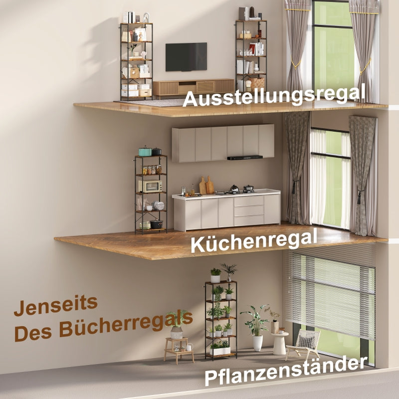 Bookshelf 5-Tier Metal Shelf Melamine Brown