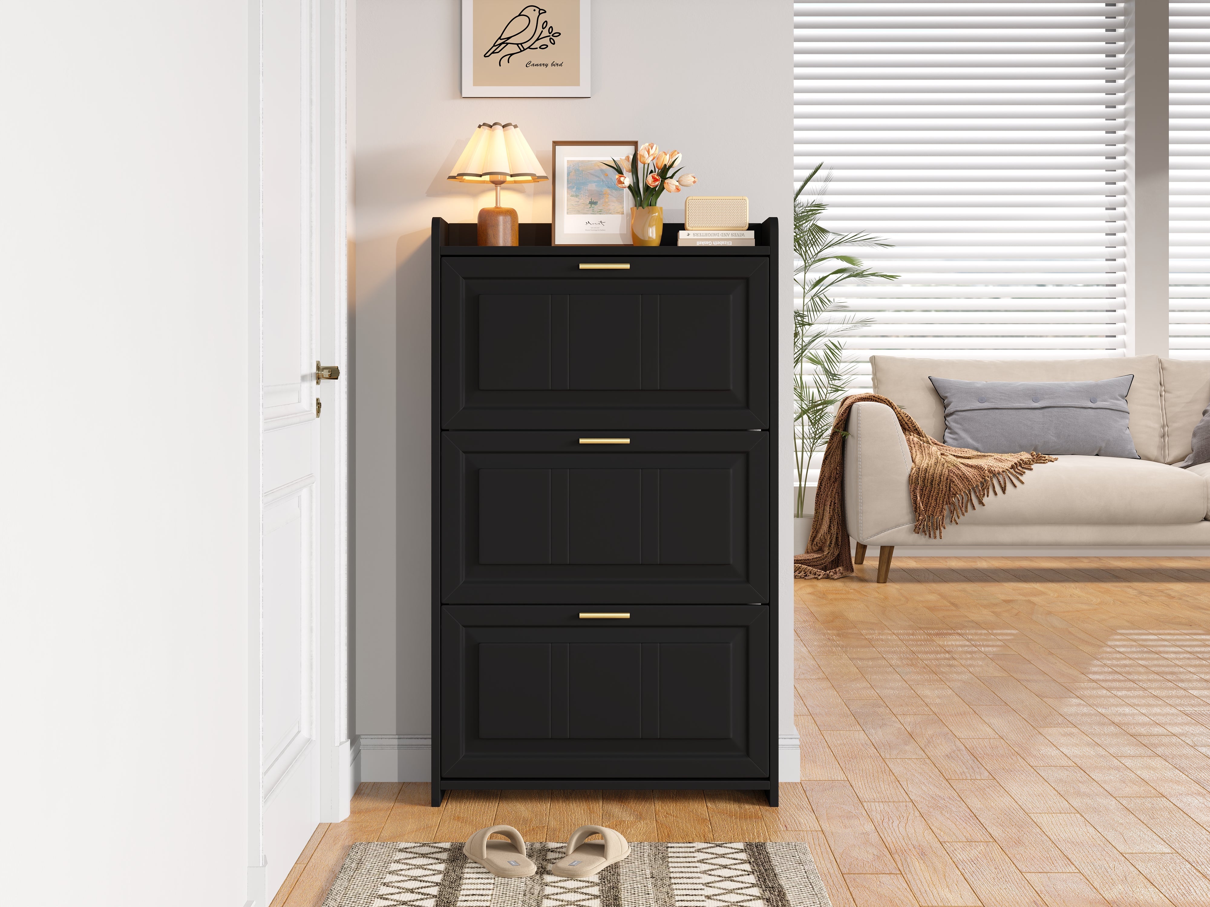 Shoe Cabinet 70x24x120cm 6 Compartments - Black
