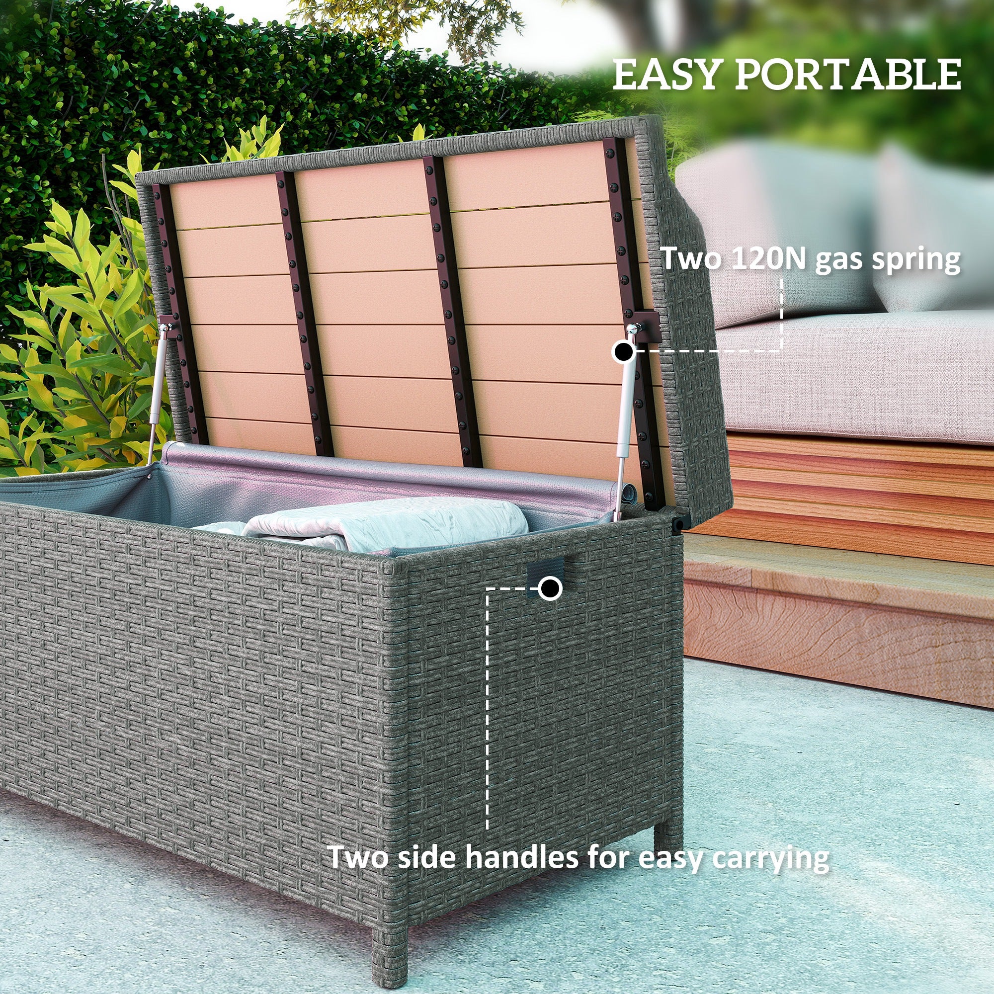 130 L Rattan Garden Storage Box with Seat in Grey