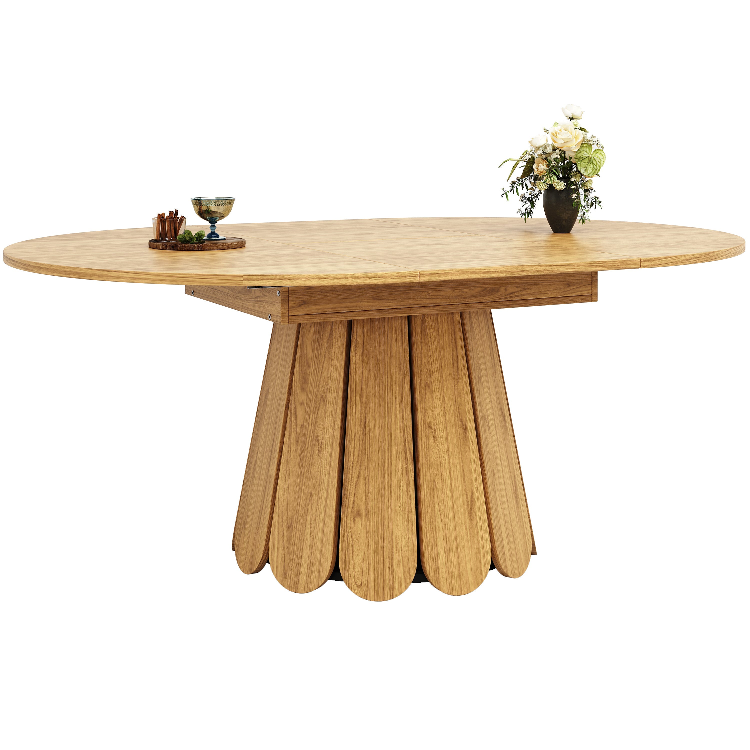 Extendable Round Dining Table 118-158cm Extends to Oval 6 Seater - Wood Color