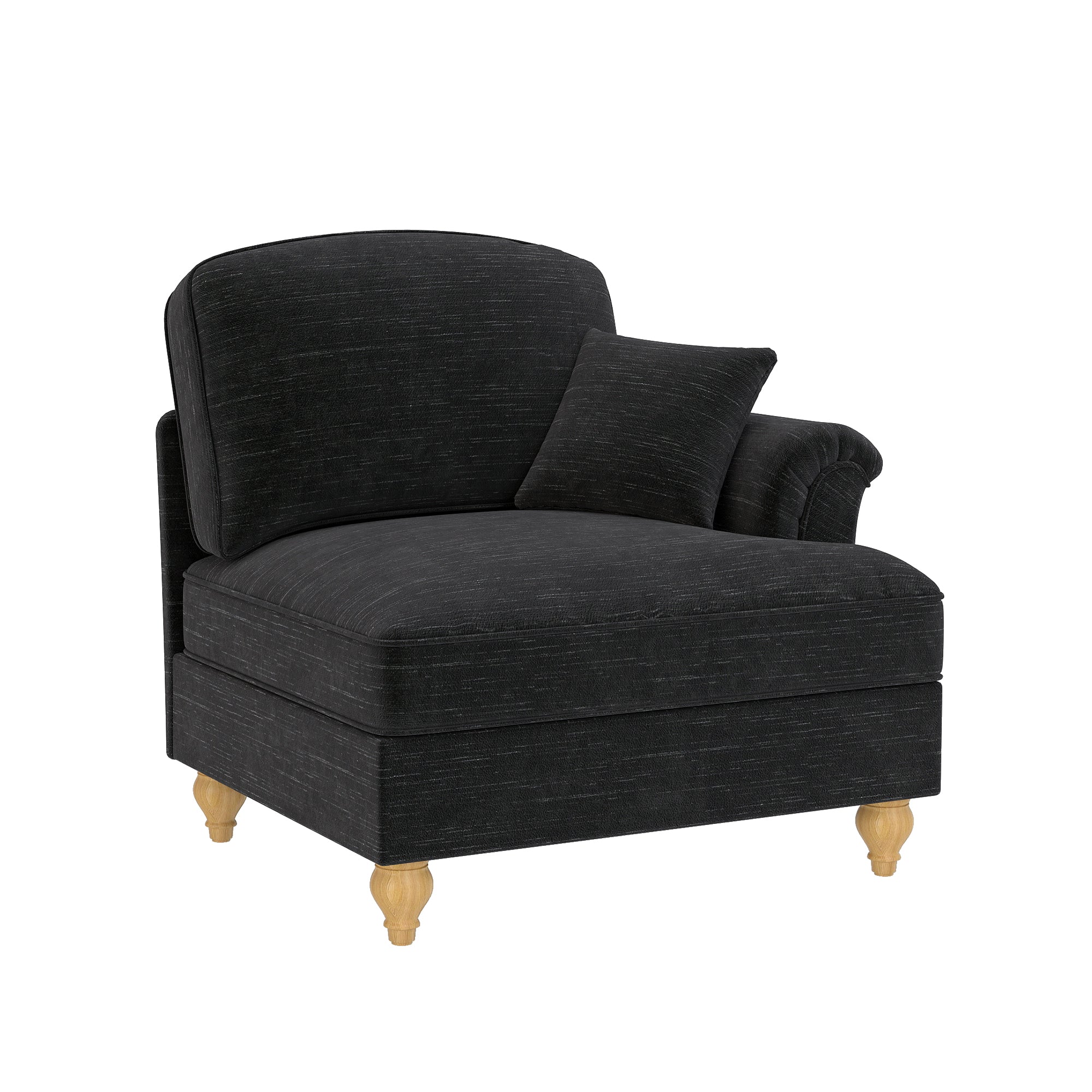 Windsor Sofa RSF with 1 Cushion and Removable Skirt, Black Chenille