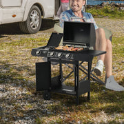 Gas Grill BBQ Cart 3 Burners 1 Side Burner Multifunctional 110x50x100 cm Steel Black