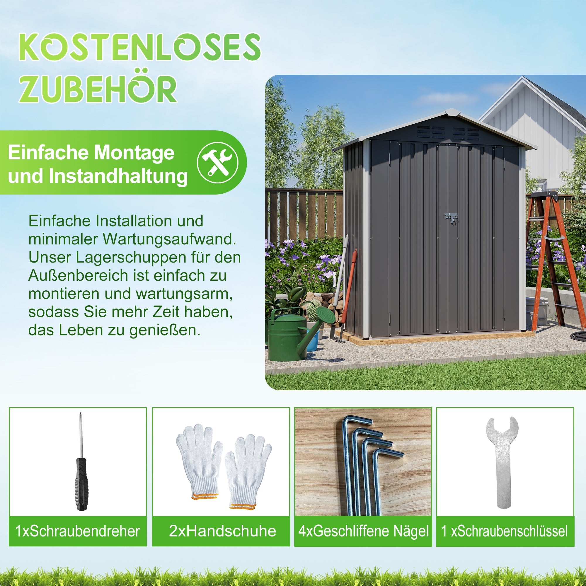 154x83x180cm Metal Garden Shed, Ventilated & Lockable, Grey