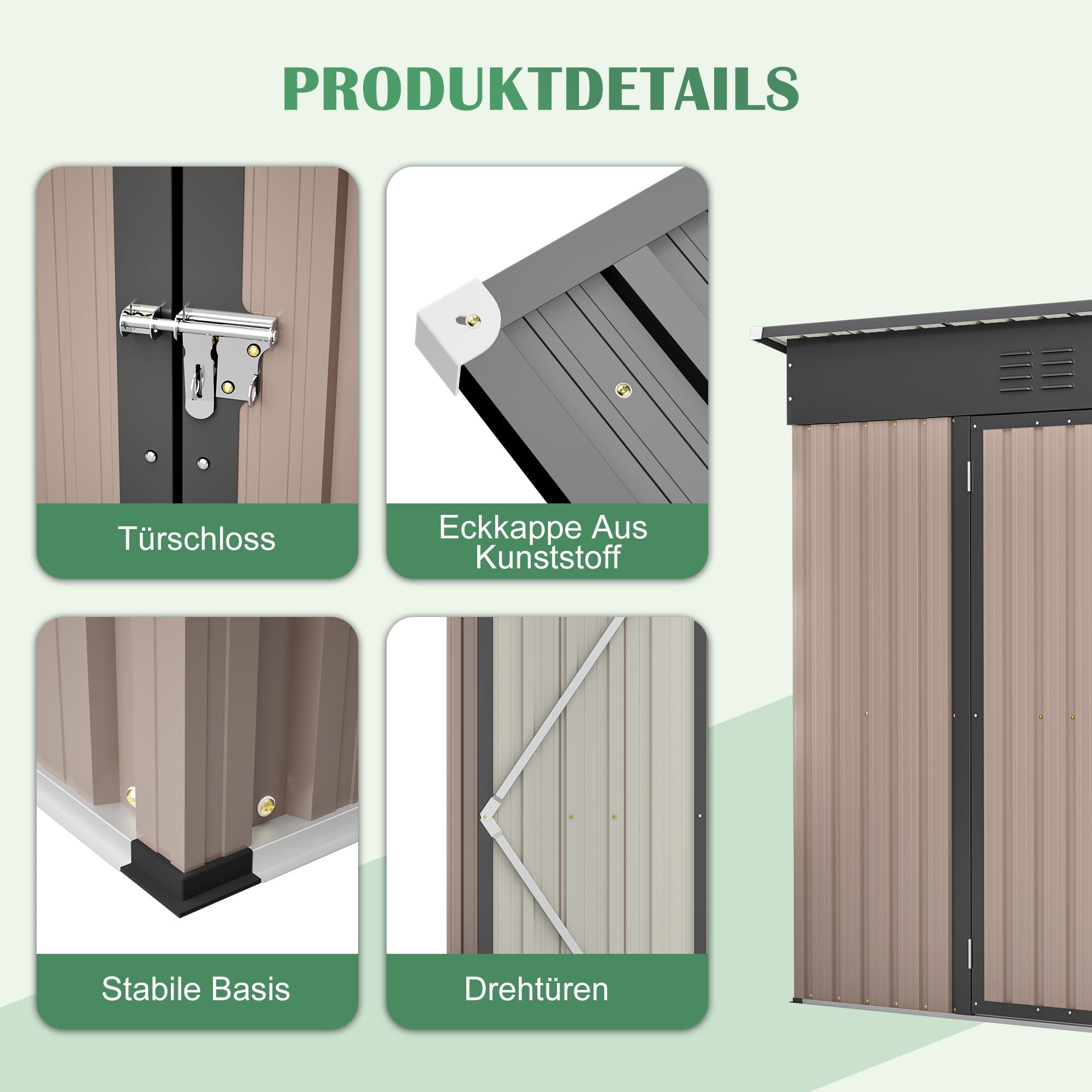 Rathwood 8x4 FT Metal Garden Shed with Foundation and Weatherproof Design, Brown Metal