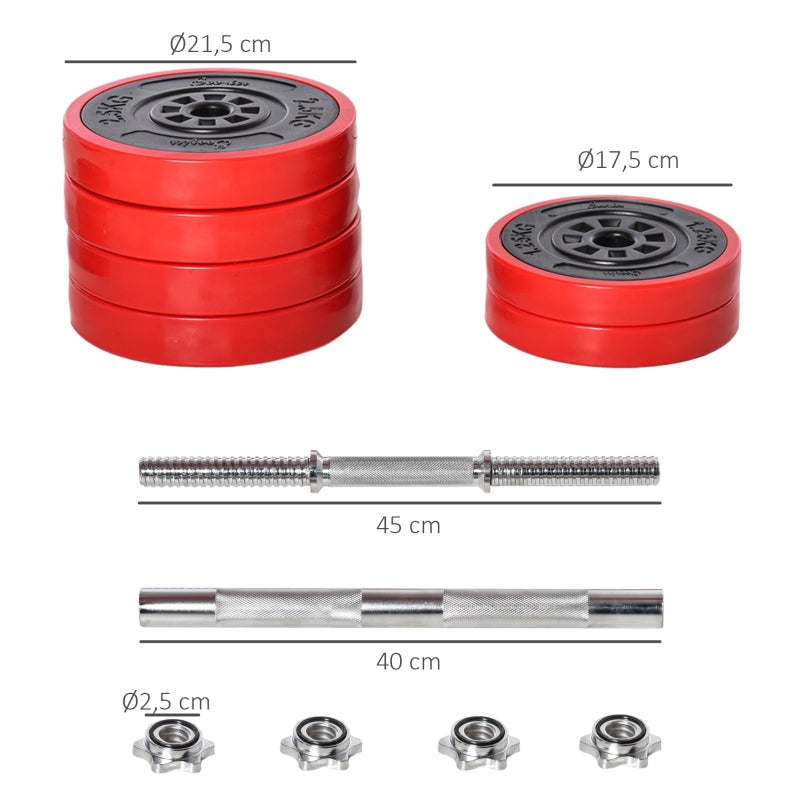 Dumbbell Set 2-IN-1 Adjustable Barbell 20/30KGS - Red/Black
