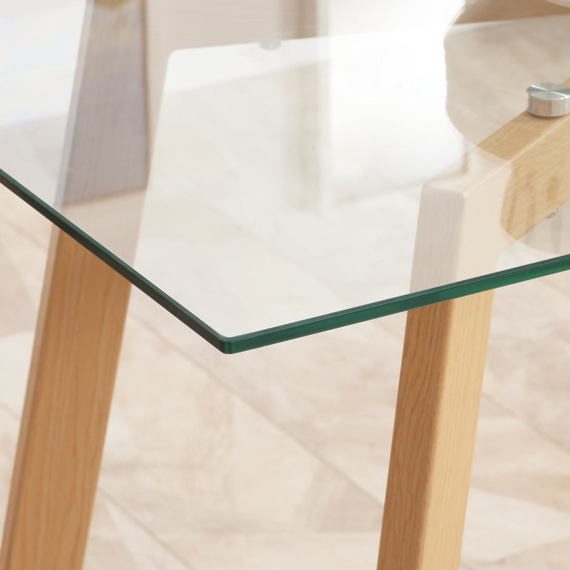 Dining Table 120x60cm Glass Top Steel Frame - Wood Look