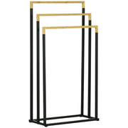 kleankin Towel Rack, 3 Bars, Steel & Bamboo, Black