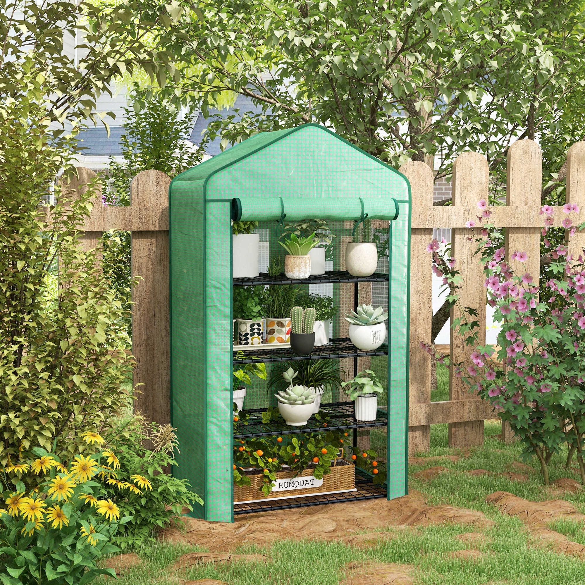 Four-Tier Mini Greenhouse Reinforced Plastic Cover Green