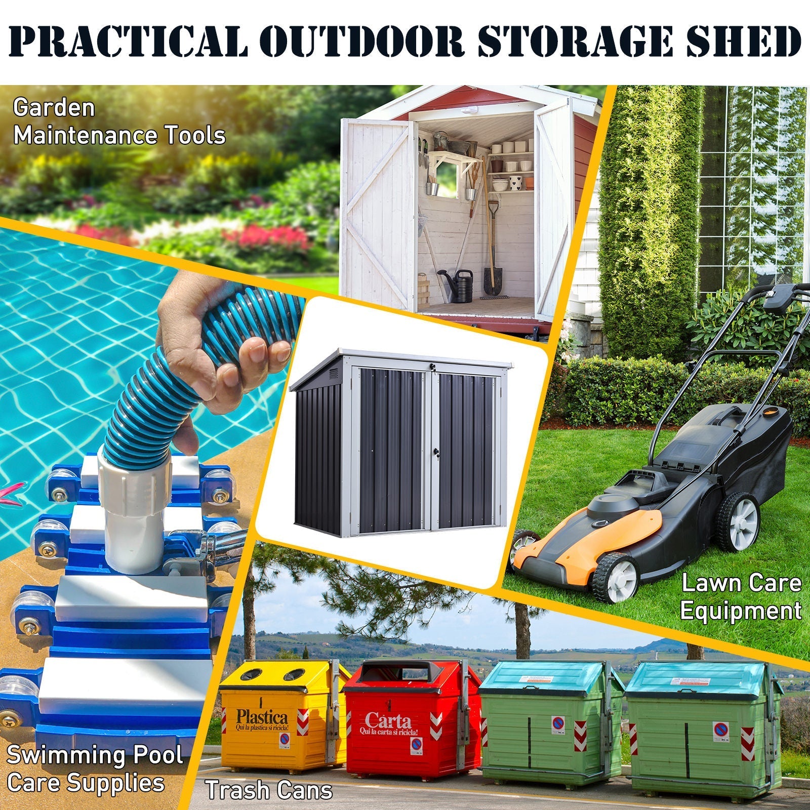 Two-Bin Storage Shelter, Corrugated Steel, Black