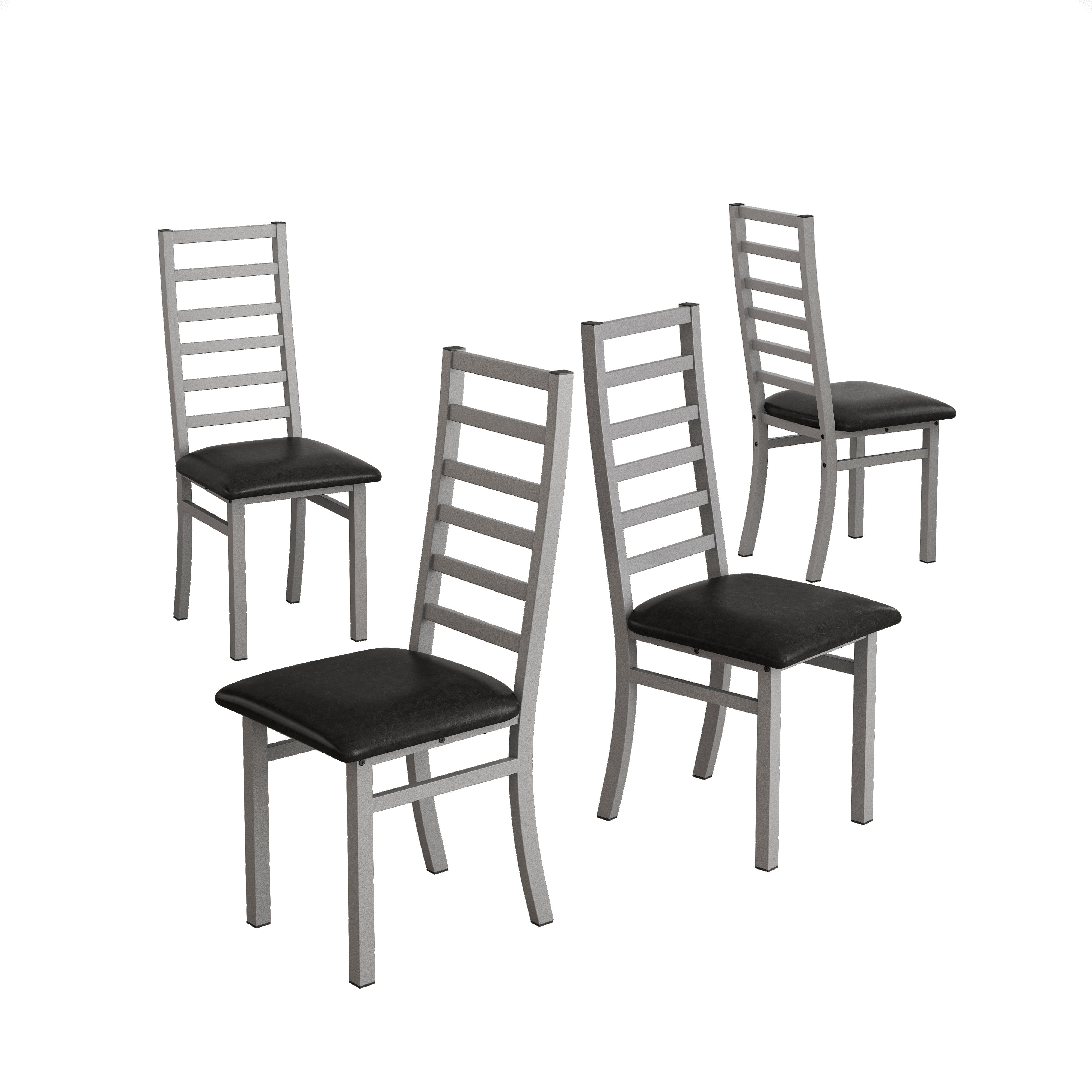 Dining Chairs - Set of 4, High Back Armless, Steel & PU Leather, Grey