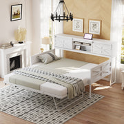 Iron Sofa Bed, 90x200cm Pull-Out with Storage & Sockets, White