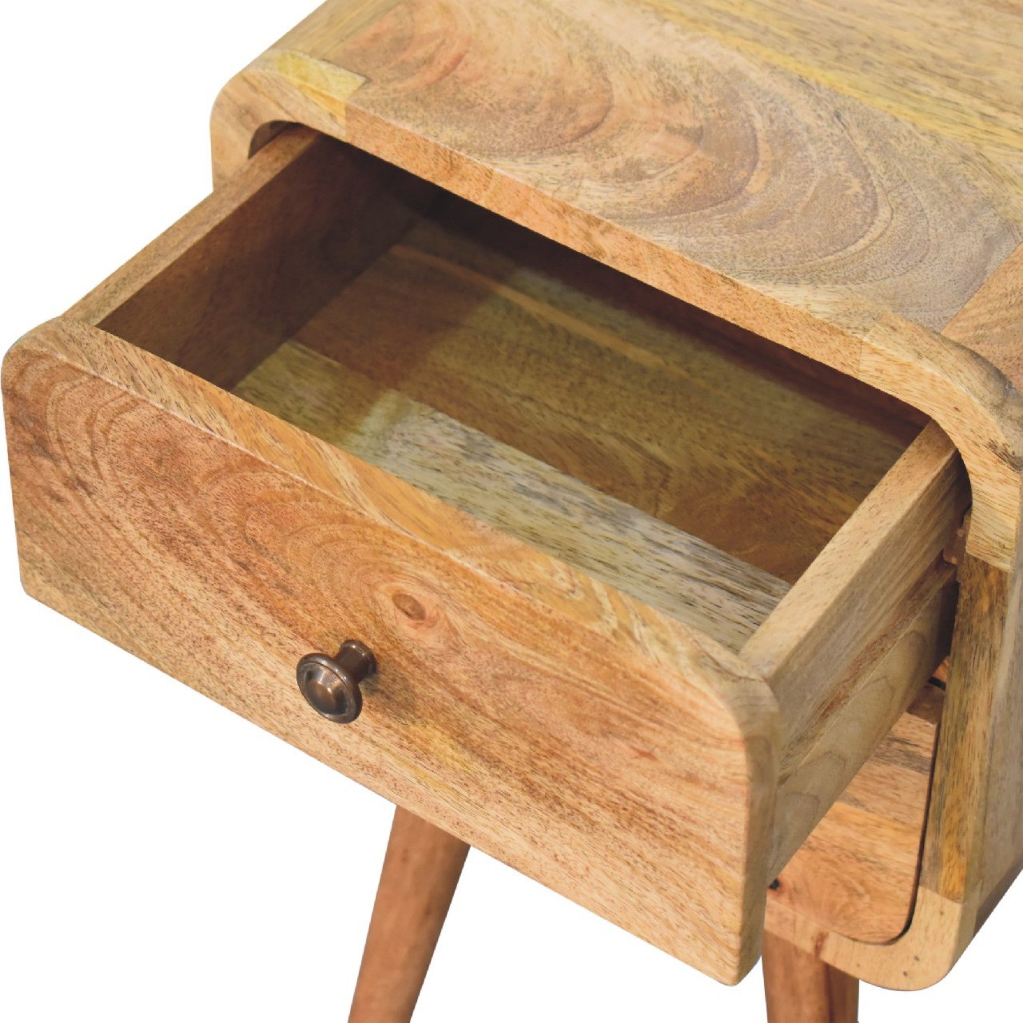 Bedside Mini Curved, 2 Drawers, Solid Wood Oak-ish