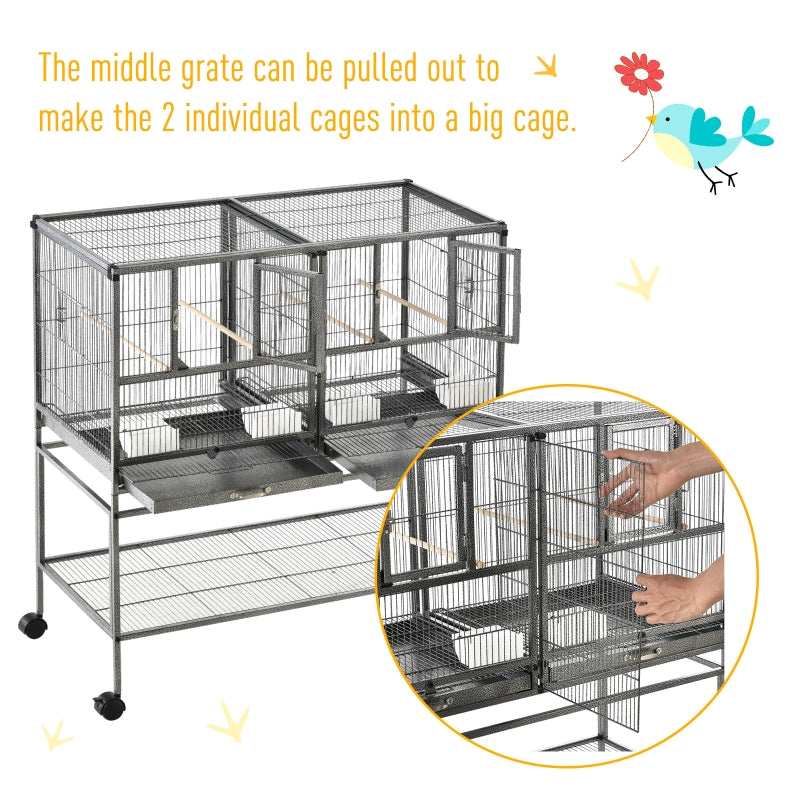 Large Bird Cage Parrot Cage with Divider, Slide Tray - 95 x 45.5 x 102 cm