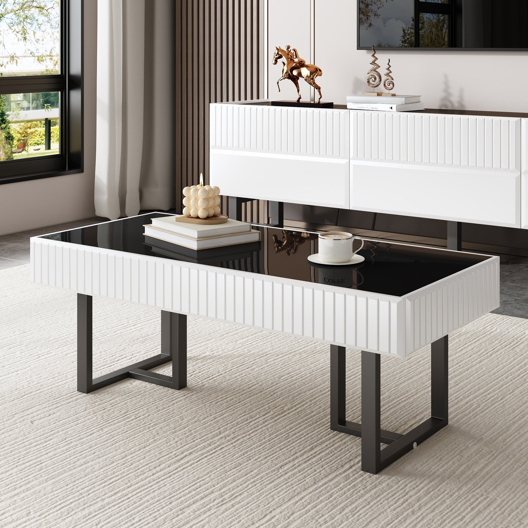 Coffee Table, Modern Classic High-Gloss 110x50.5x41cm, Black and White