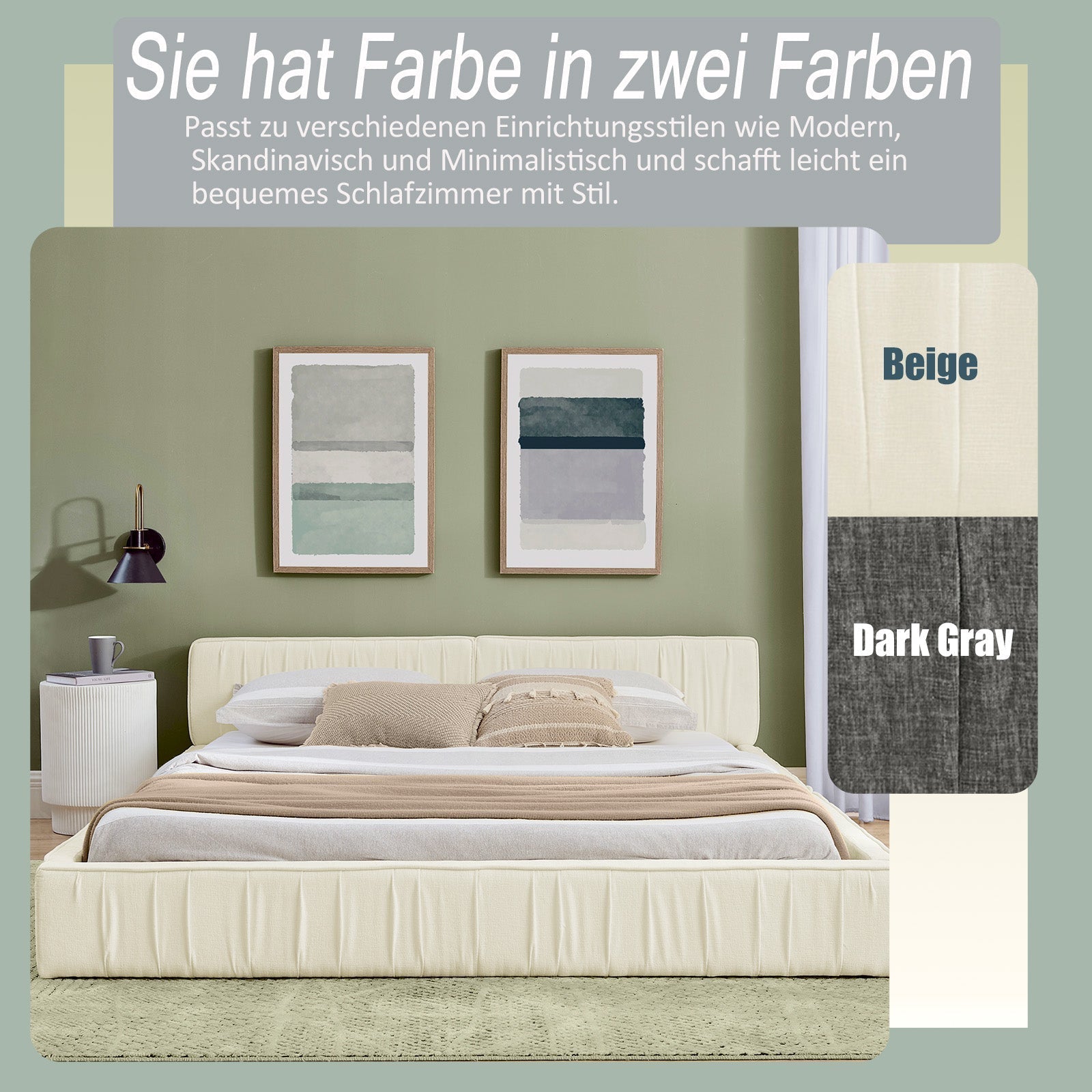 Double Bed 140x200cm Chenille Cover Eucalyptus Frame - Beige