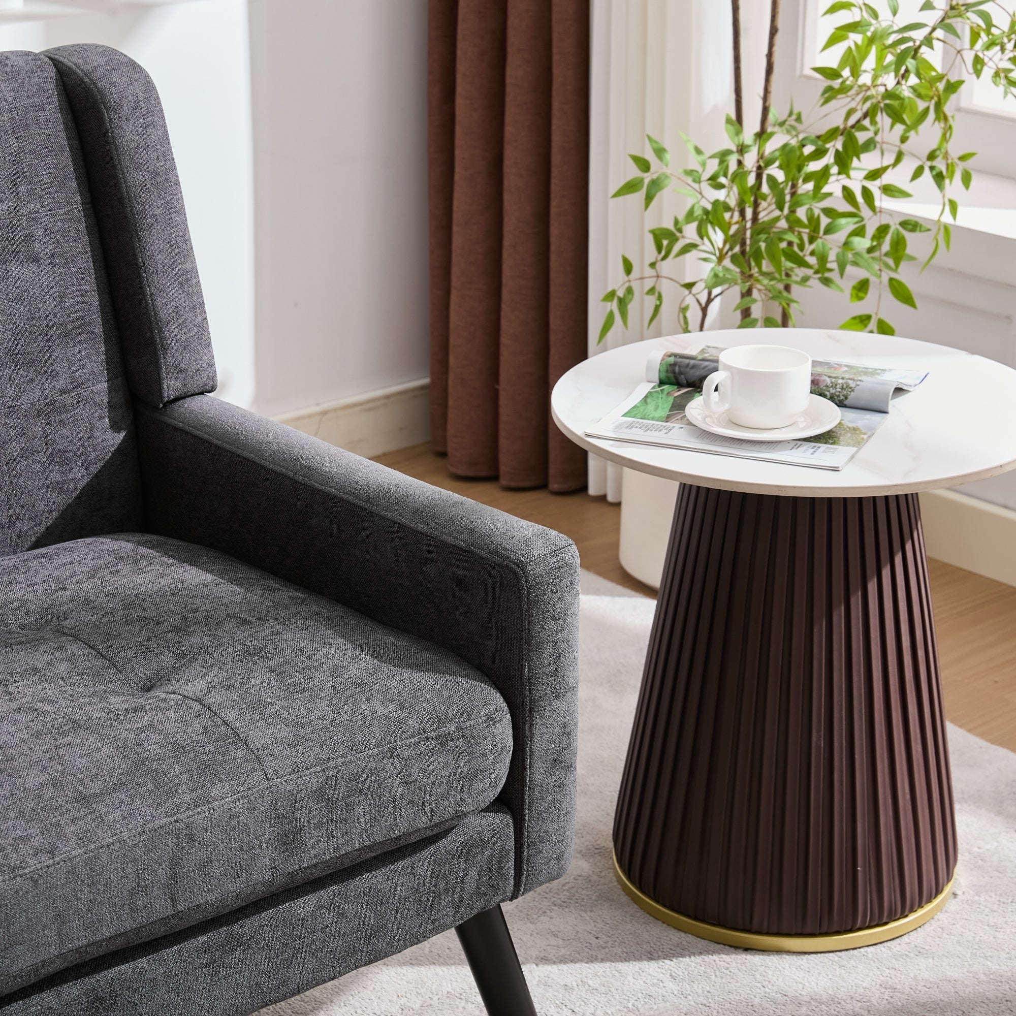 2-Seater Linen Bench with Solid Wood Legs and Button-Tufted Cushion, Natural Linen