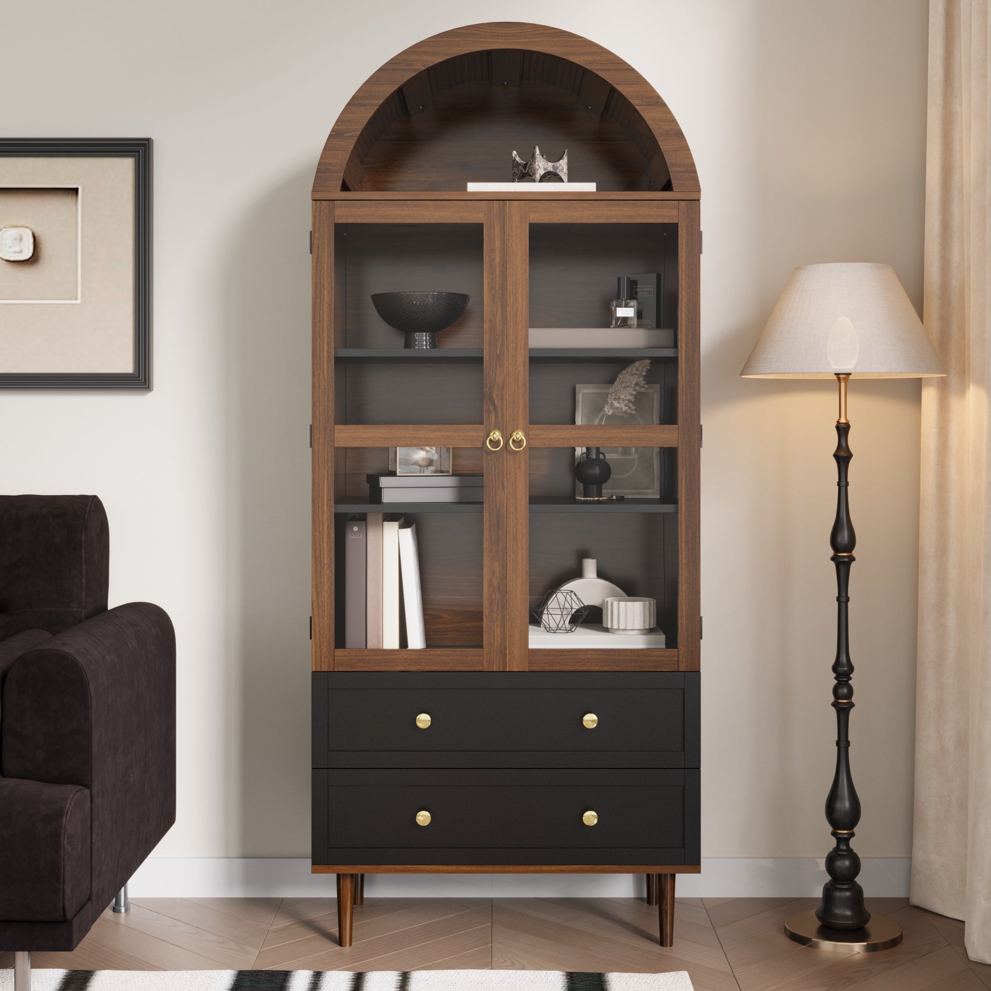 Chest of Drawers Storage Cabinet Adjustable Shelves Curved Glass Sideboard