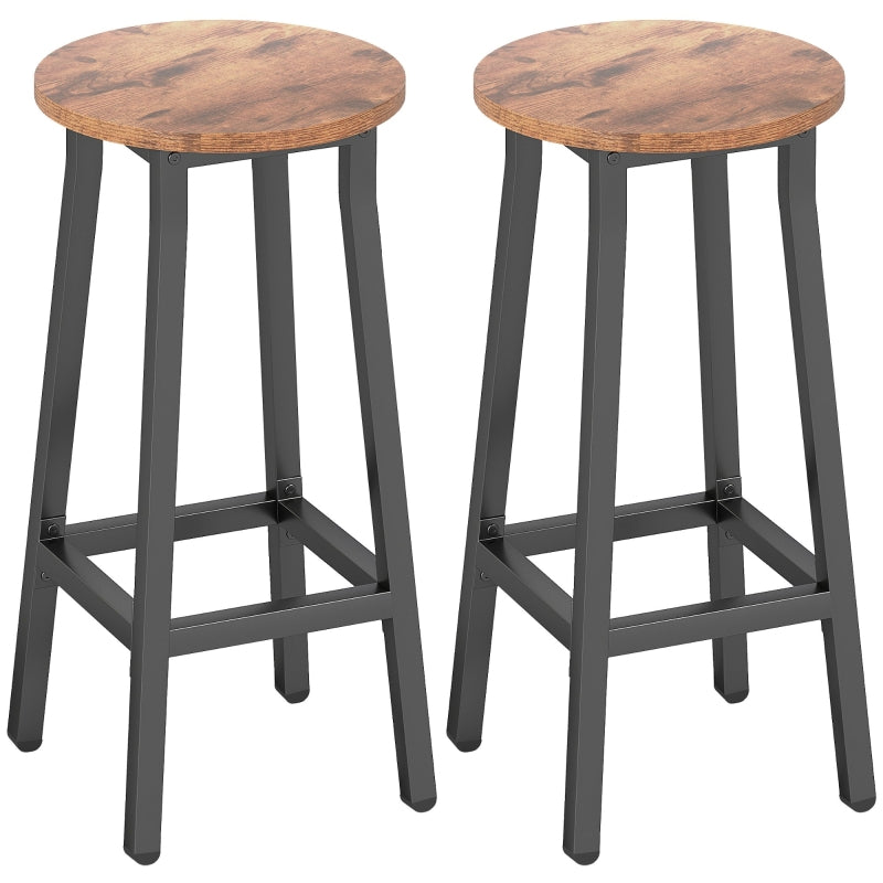 Bar Stools Set of 2, Breakfast Industrial Round with Footrest, Rustic Brown