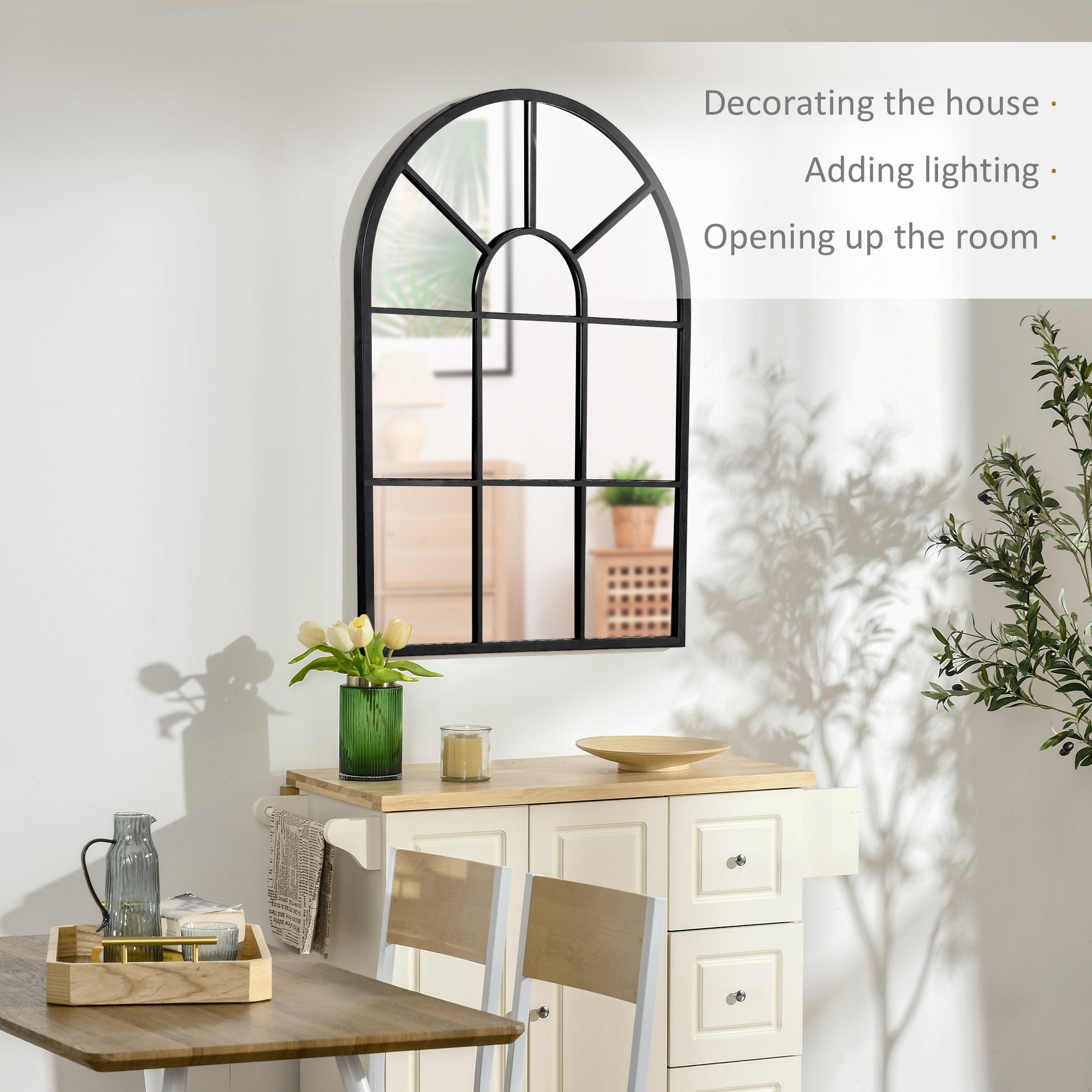 Arched Wall Mirror Modern, Window Style 91 x 60 cm, Black