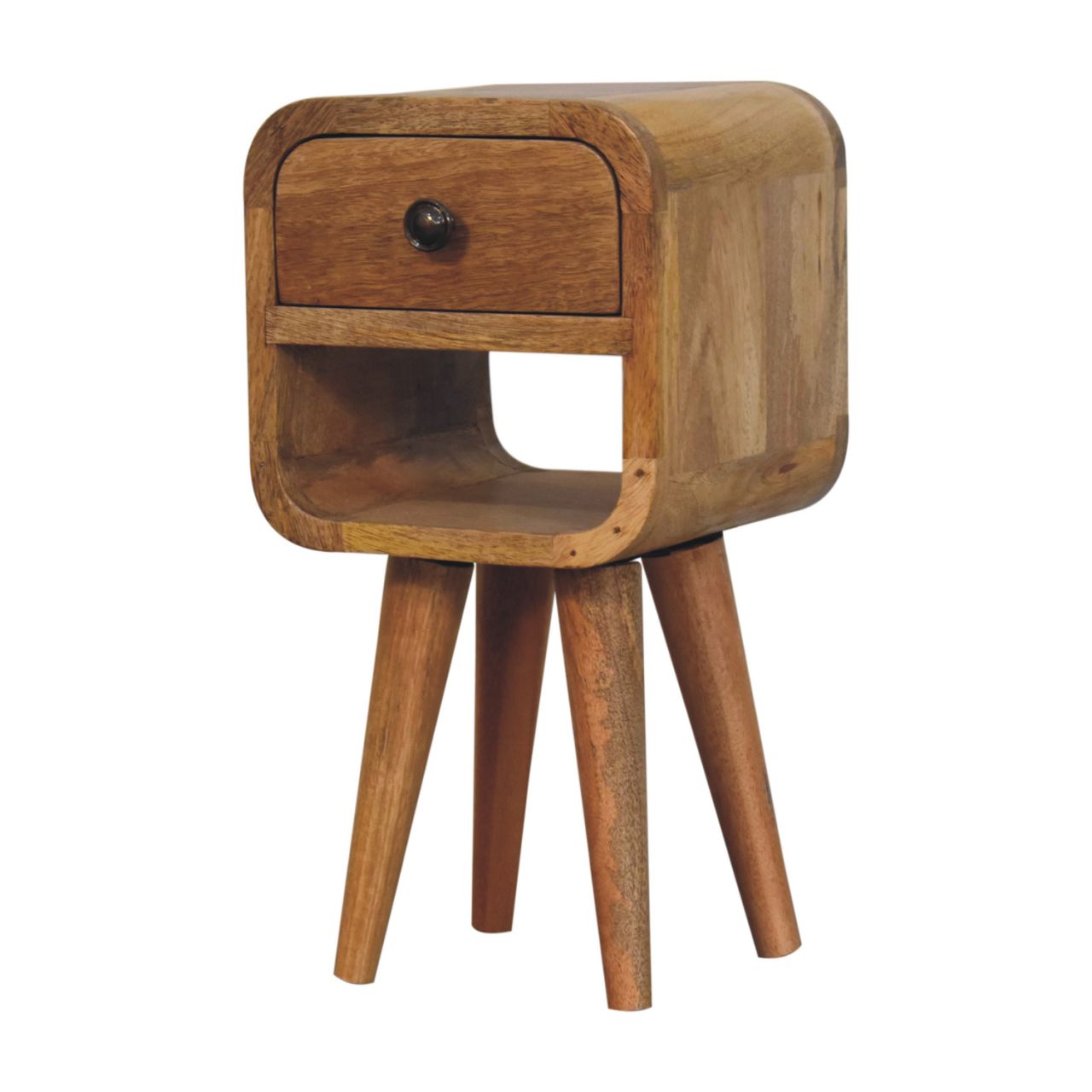 Solid Wood Extra Mini Bedside, 1 Drawer Open Slot, Brown
