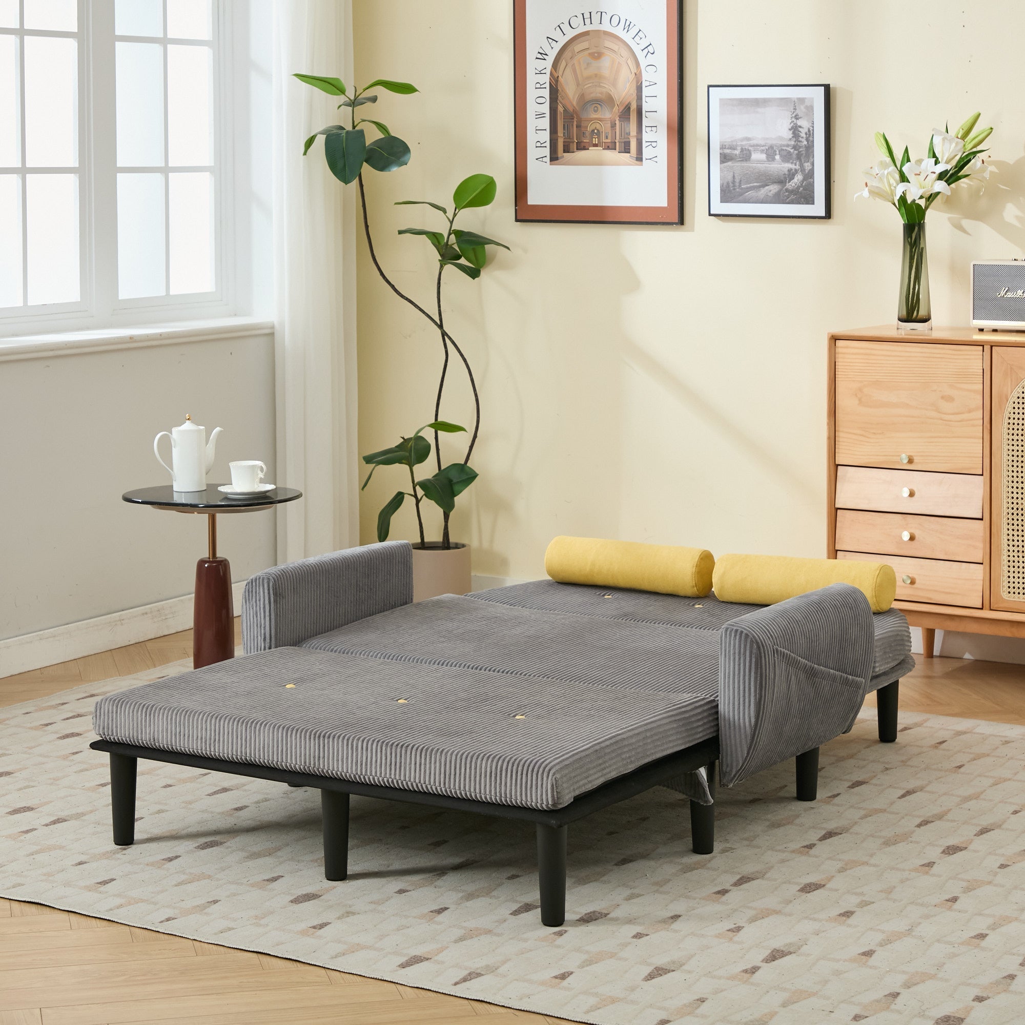 Loveseat Sofa Daybed Recliner Storage - Grey Corduroy